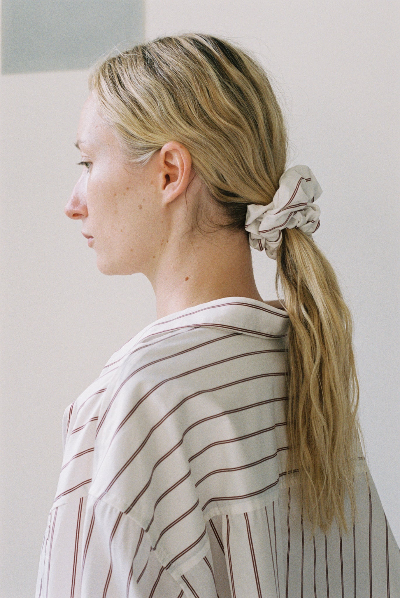 Stripe Poplin Scrunchie - Burgundy Stripe