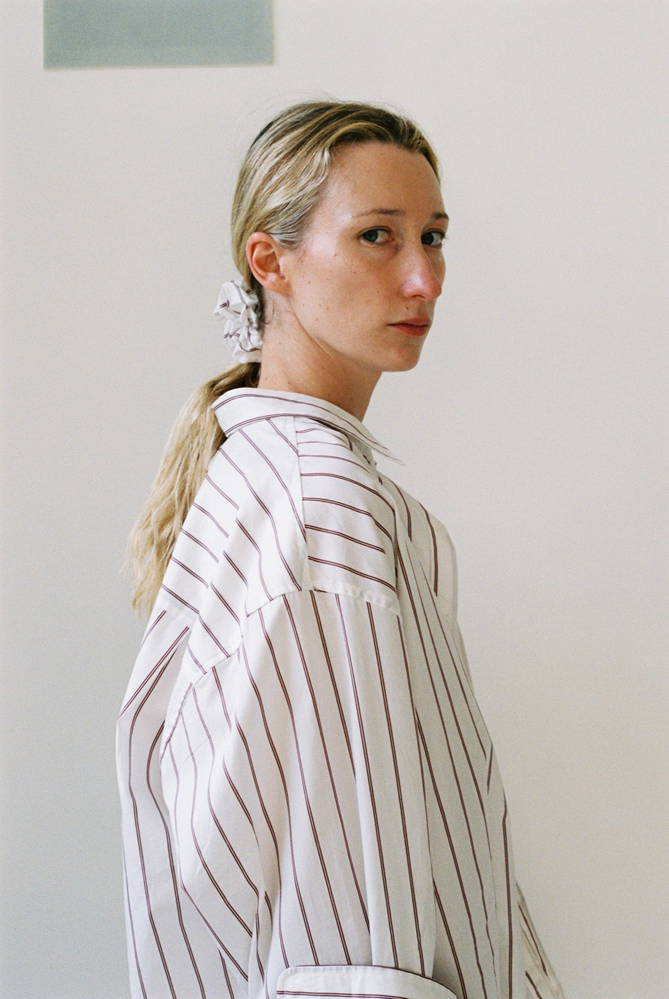 Stripe Poplin Scrunchie - Burgundy Stripe