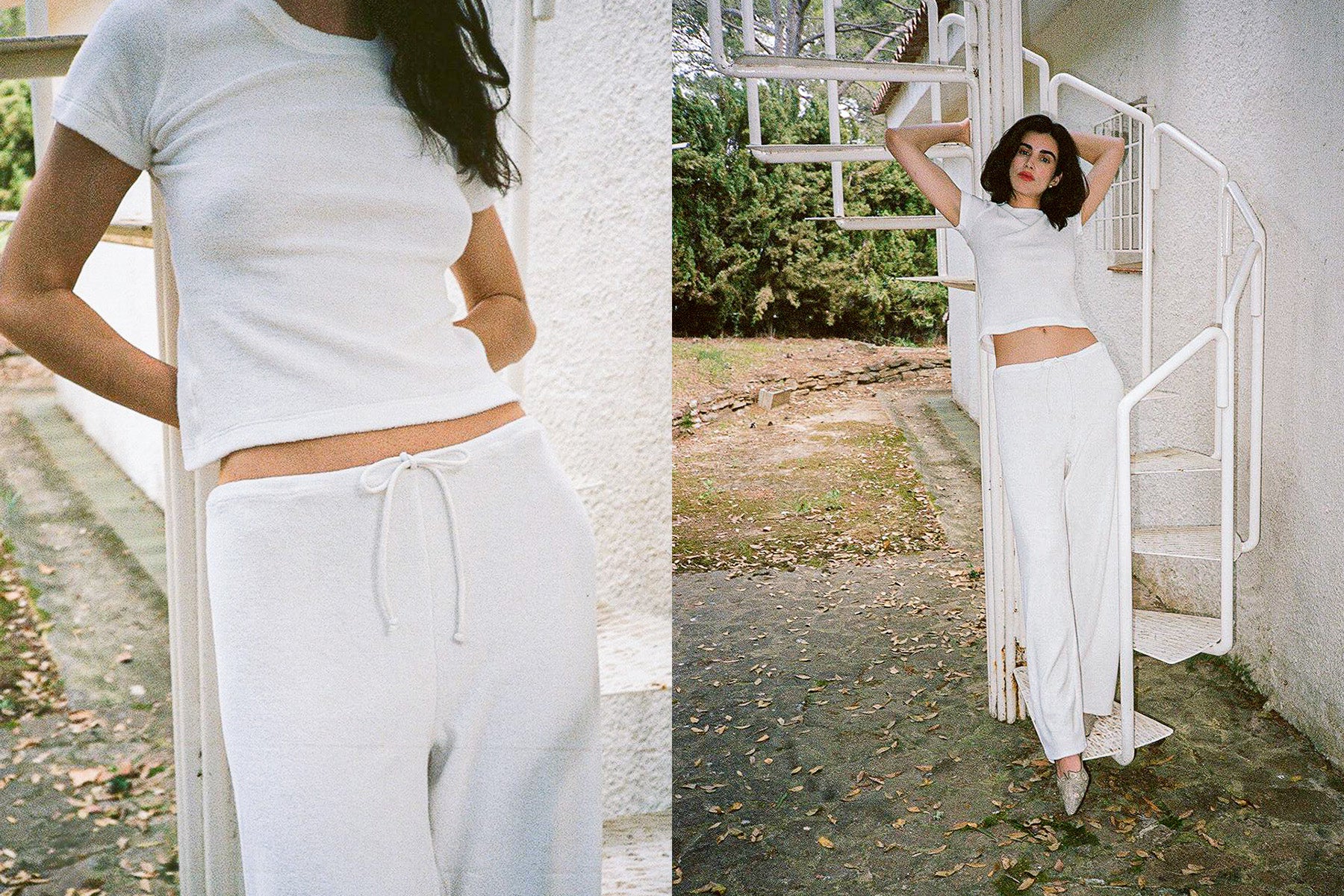 Terry Girona Drawstring Pant - White