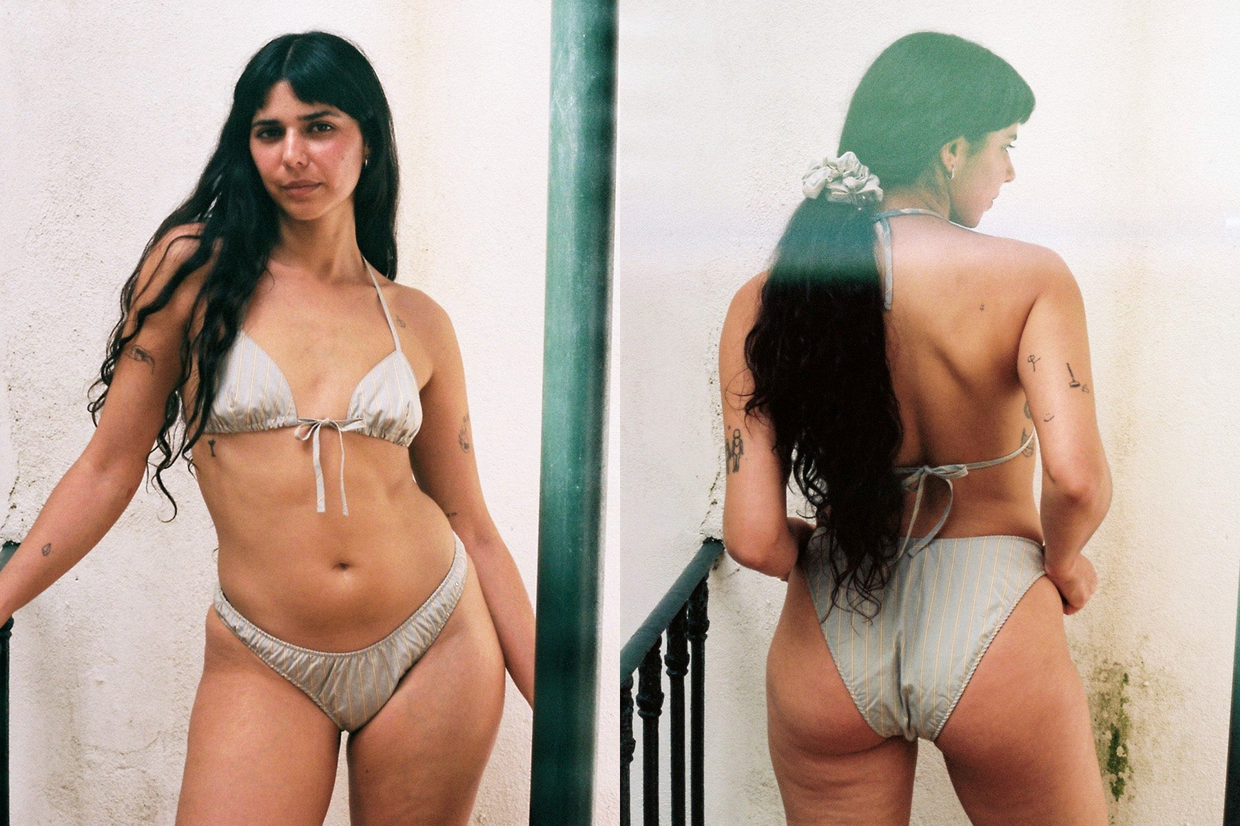 Lilah Striped Bikini Bottom - Grey Stripe