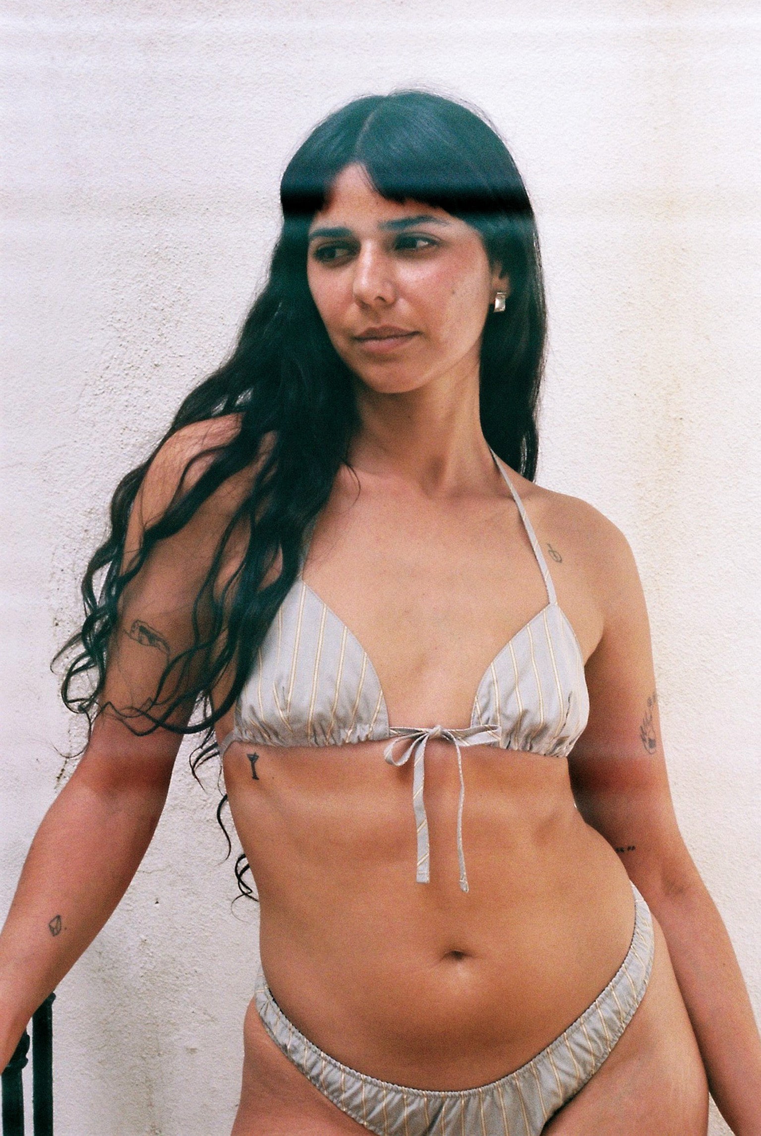 Lilah Striped Bikini Top - Grey Stripe