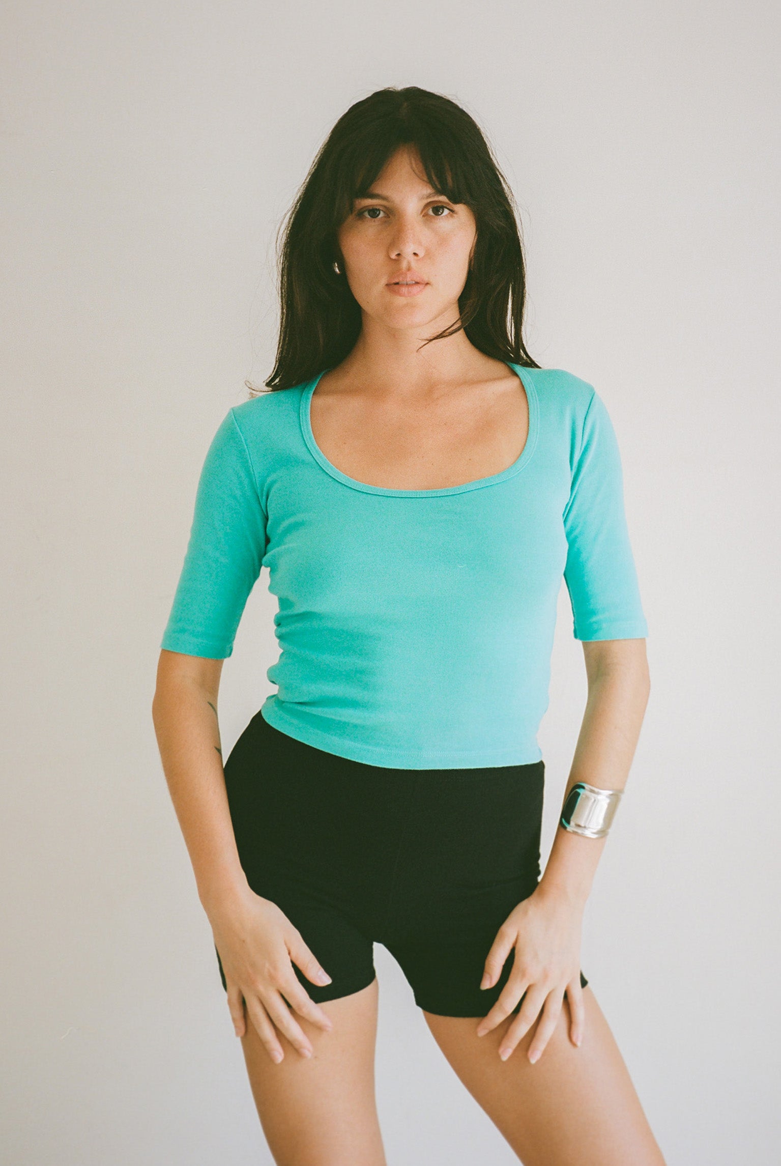 Celine Half-Sleeve Top - Aqua