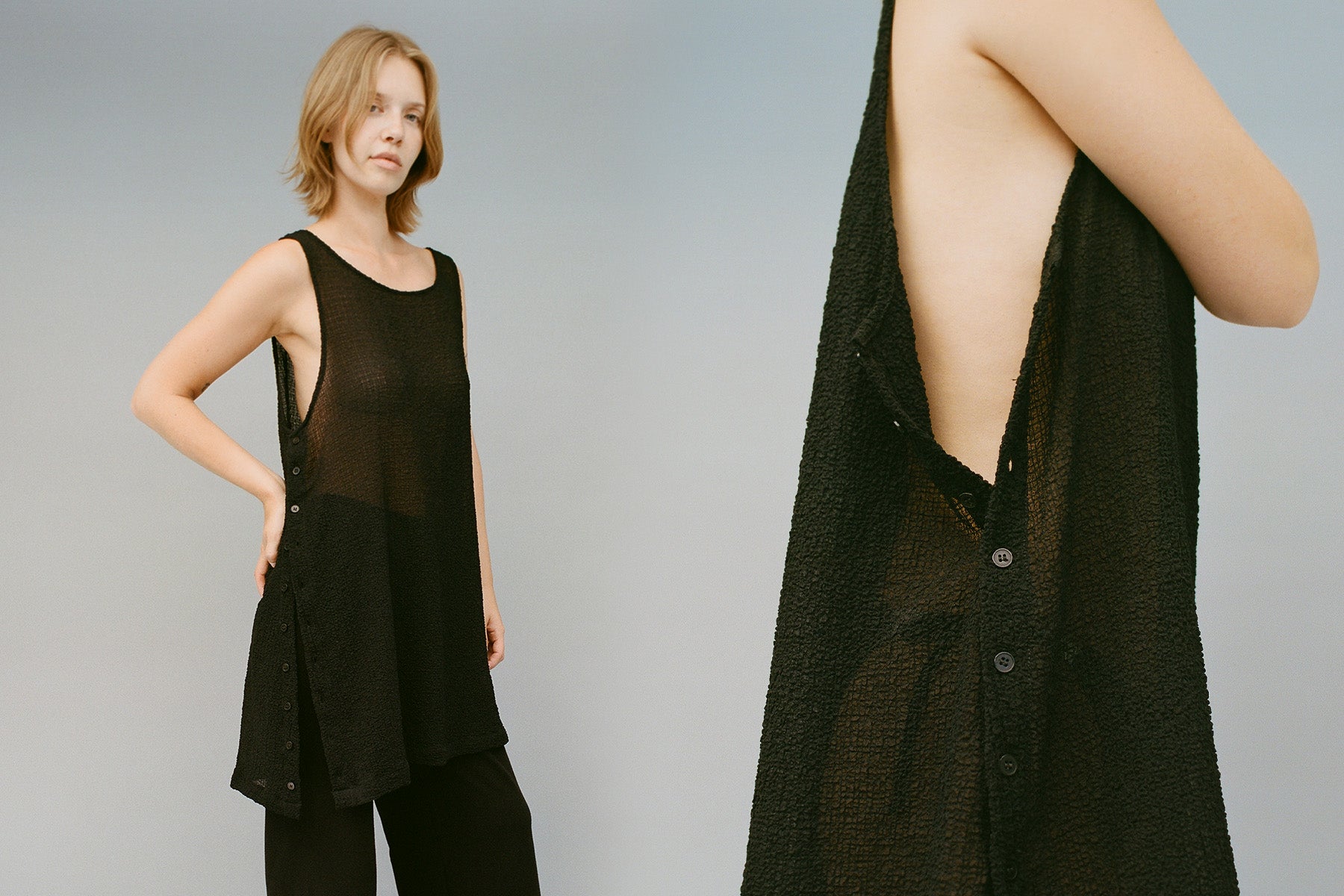 Edie Crinkle Shift Dress - Black