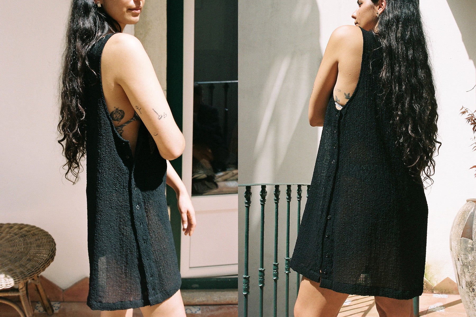 Edie Crinkle Shift Dress - Black