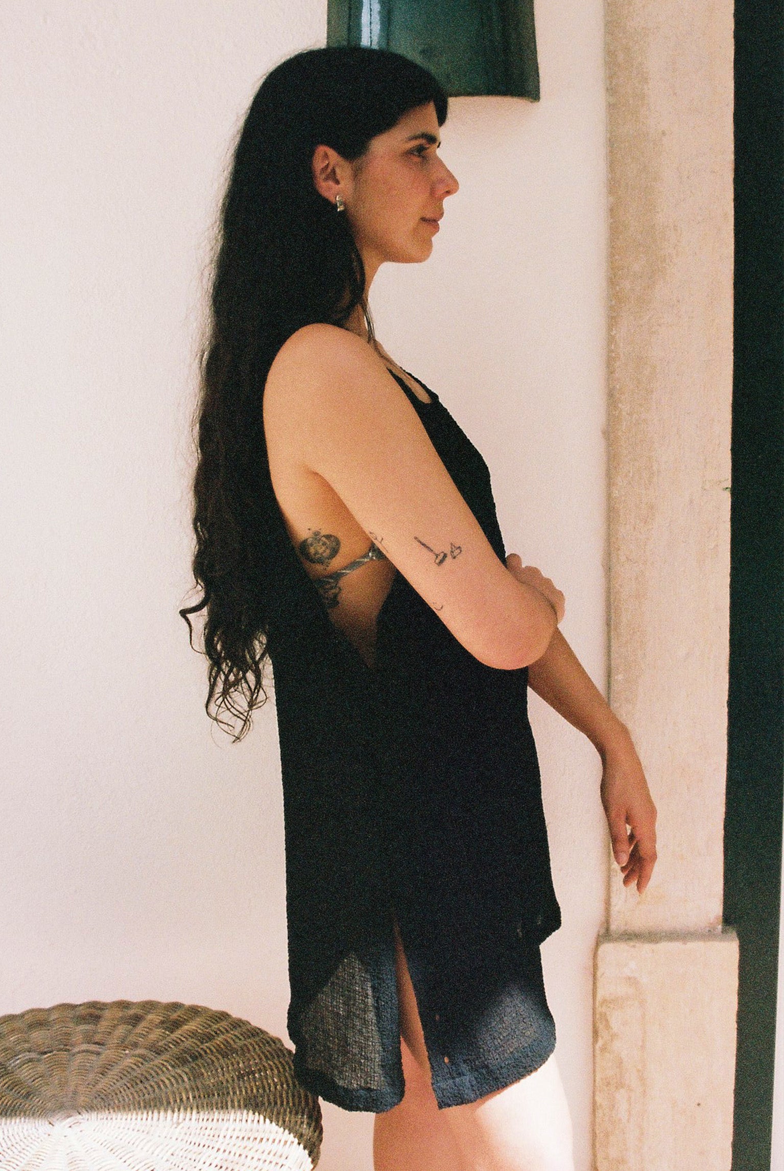 Edie Crinkle Shift Dress - Black