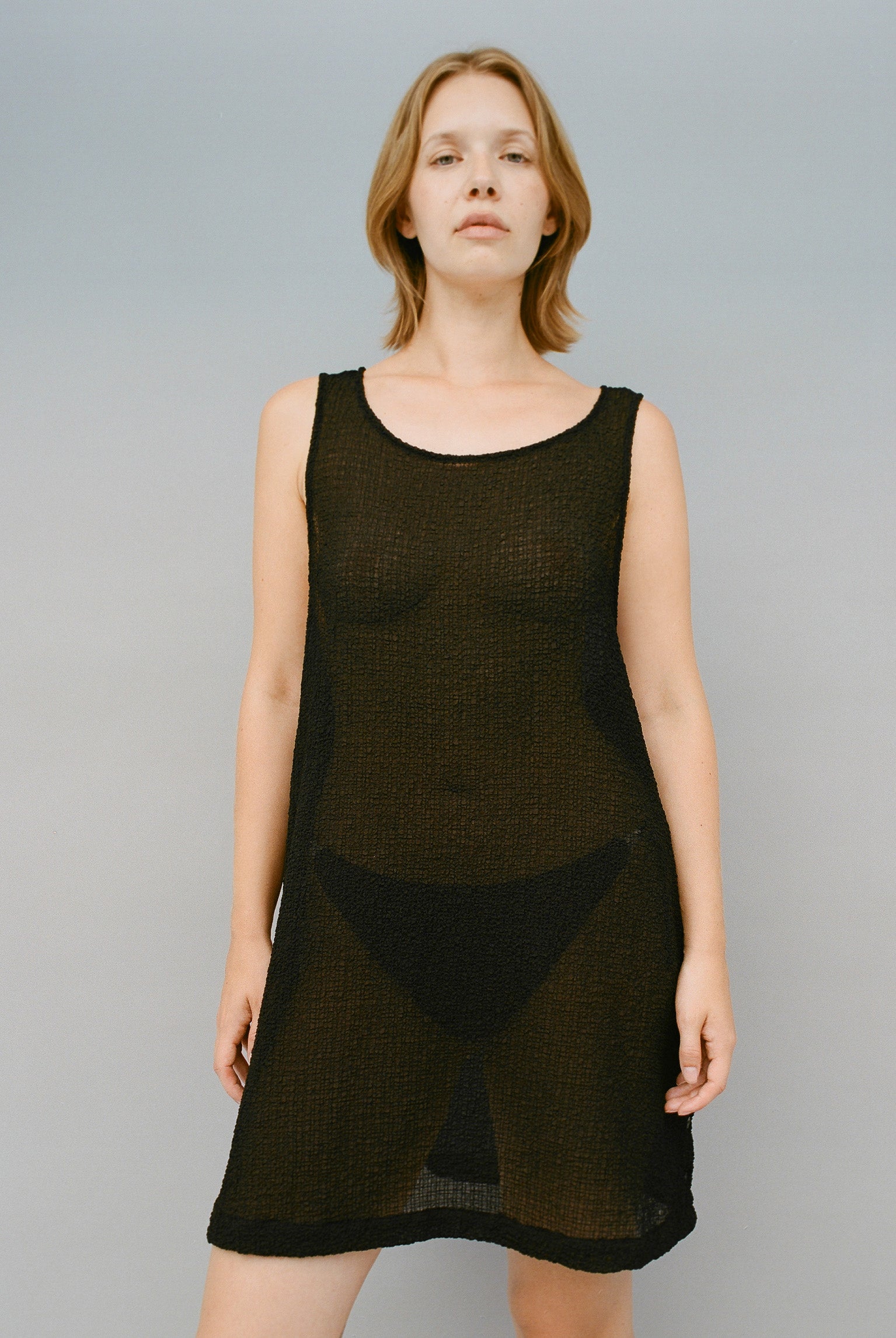 Edie Crinkle Shift Dress - Black