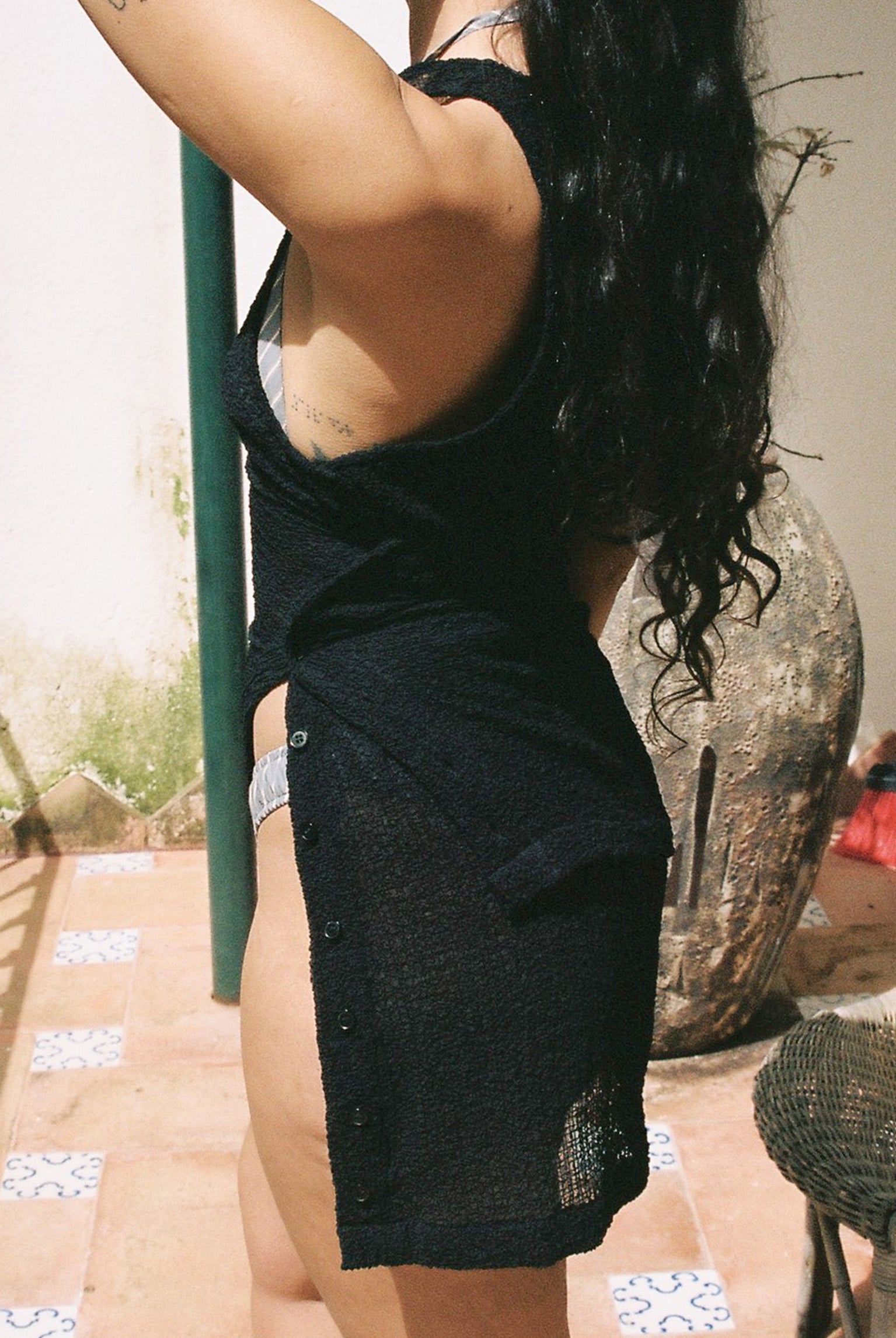 Edie Crinkle Shift Dress - Black