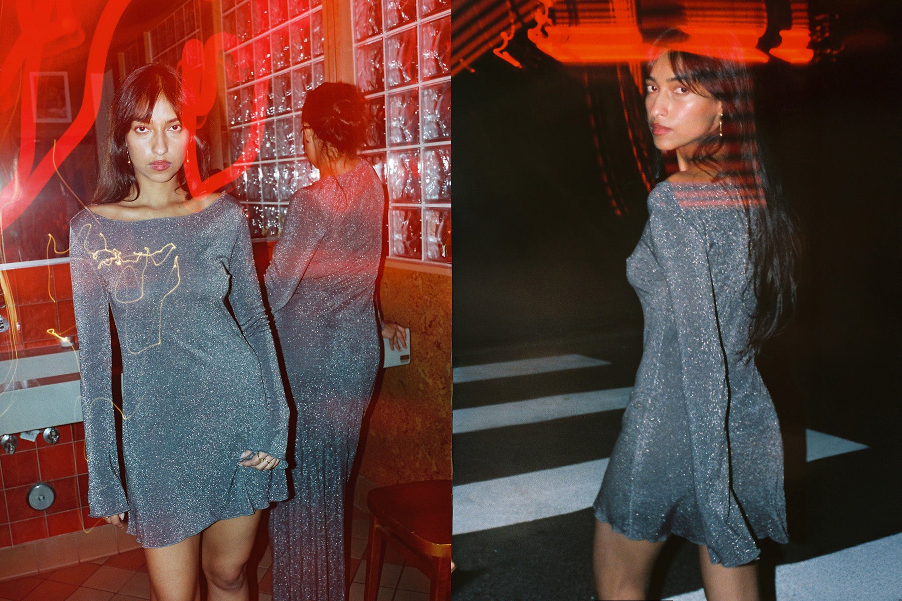 slim fit dress slacks Glam Muse Glitter Knit Skater Dress main image 0