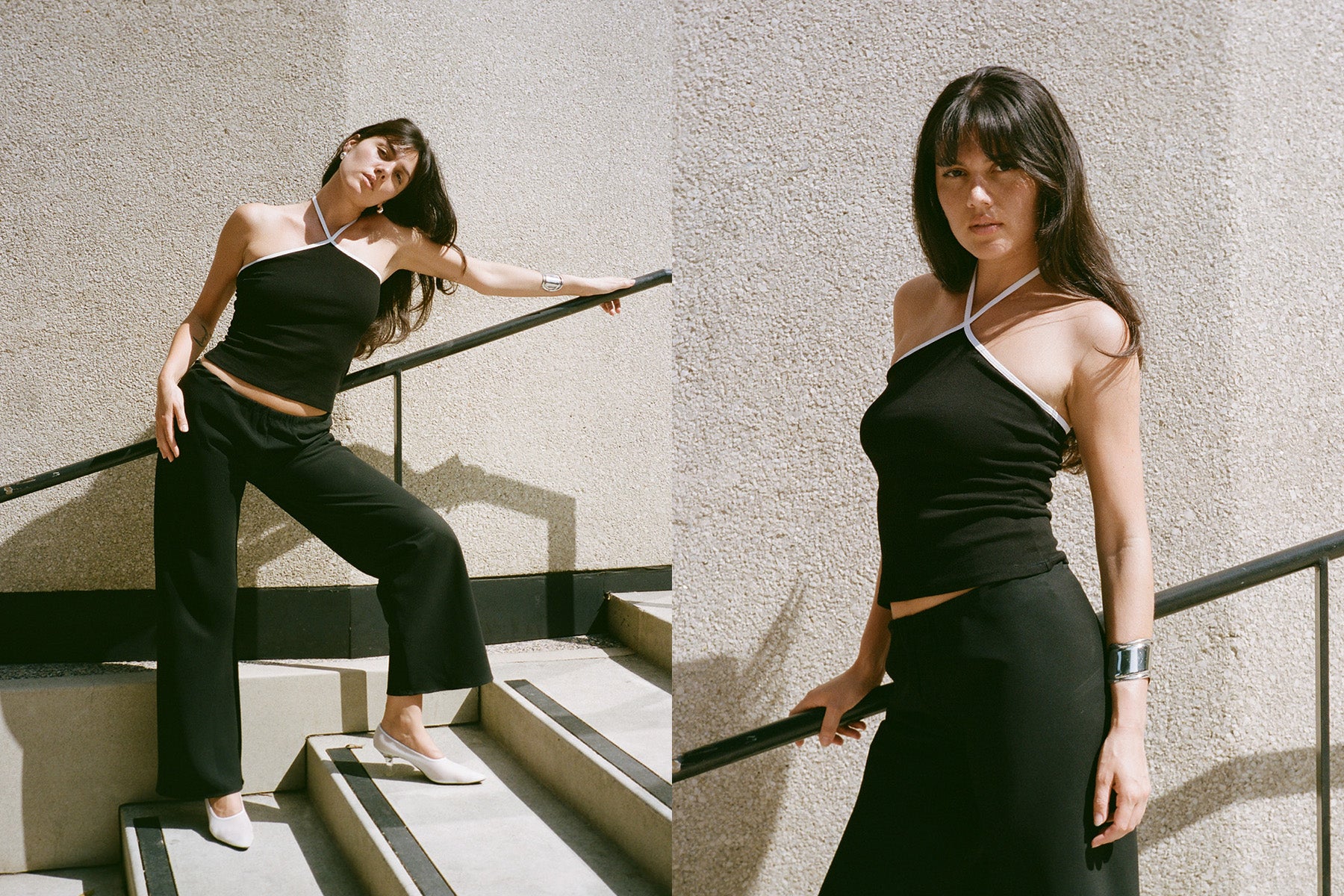 Julia Contrast Halter Top - Black/White