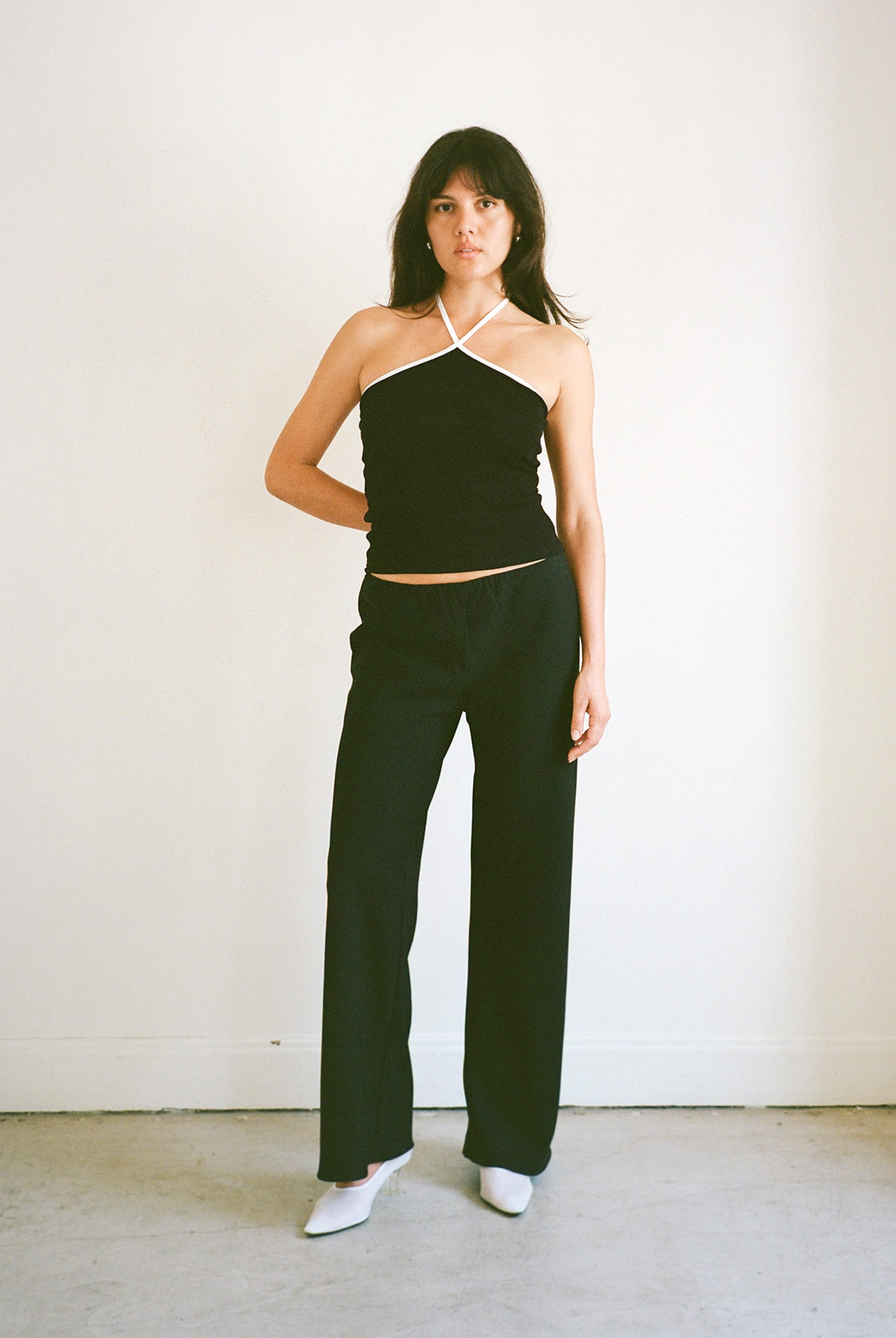 Julia Contrast Halter Top - Black/White