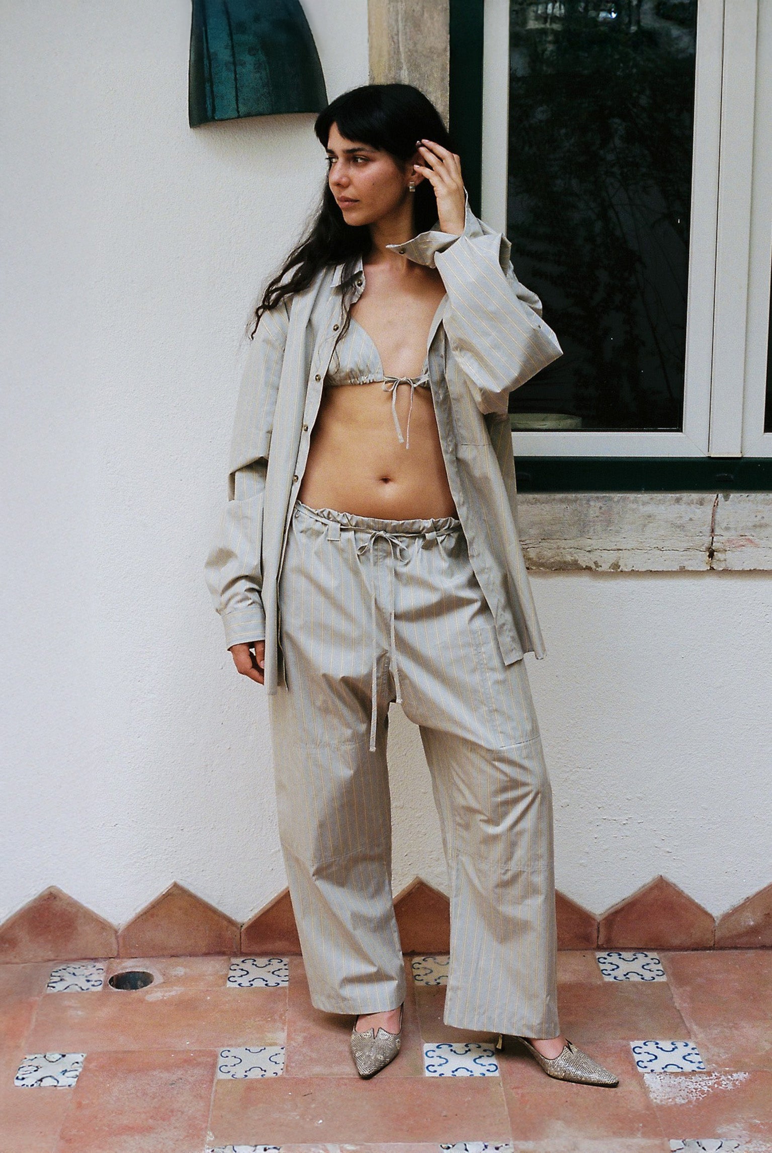 Lilah Striped Bikini Top - Grey Stripe