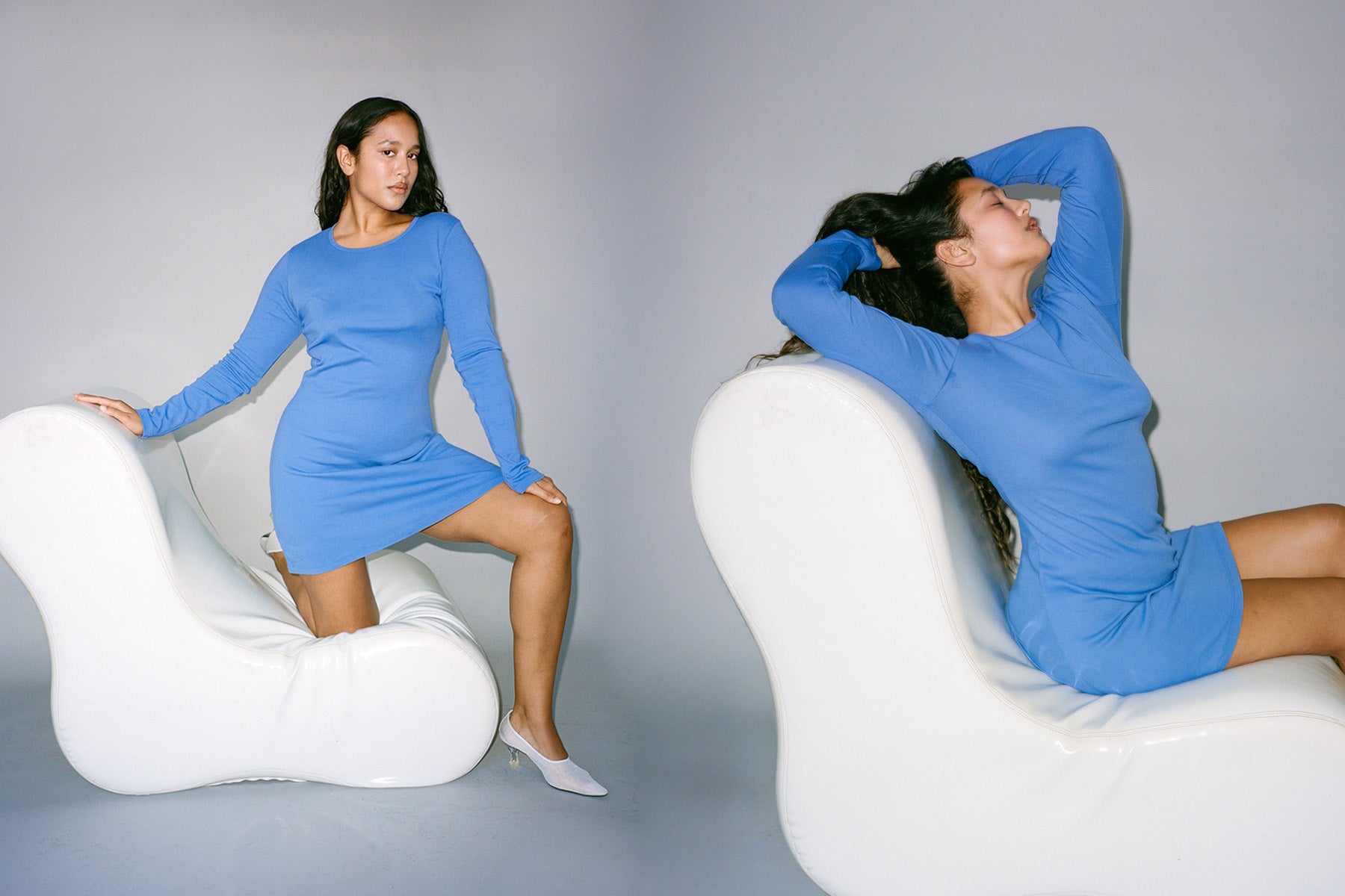 Long Sleeve Bellevue Mini Dress - Violet Blue