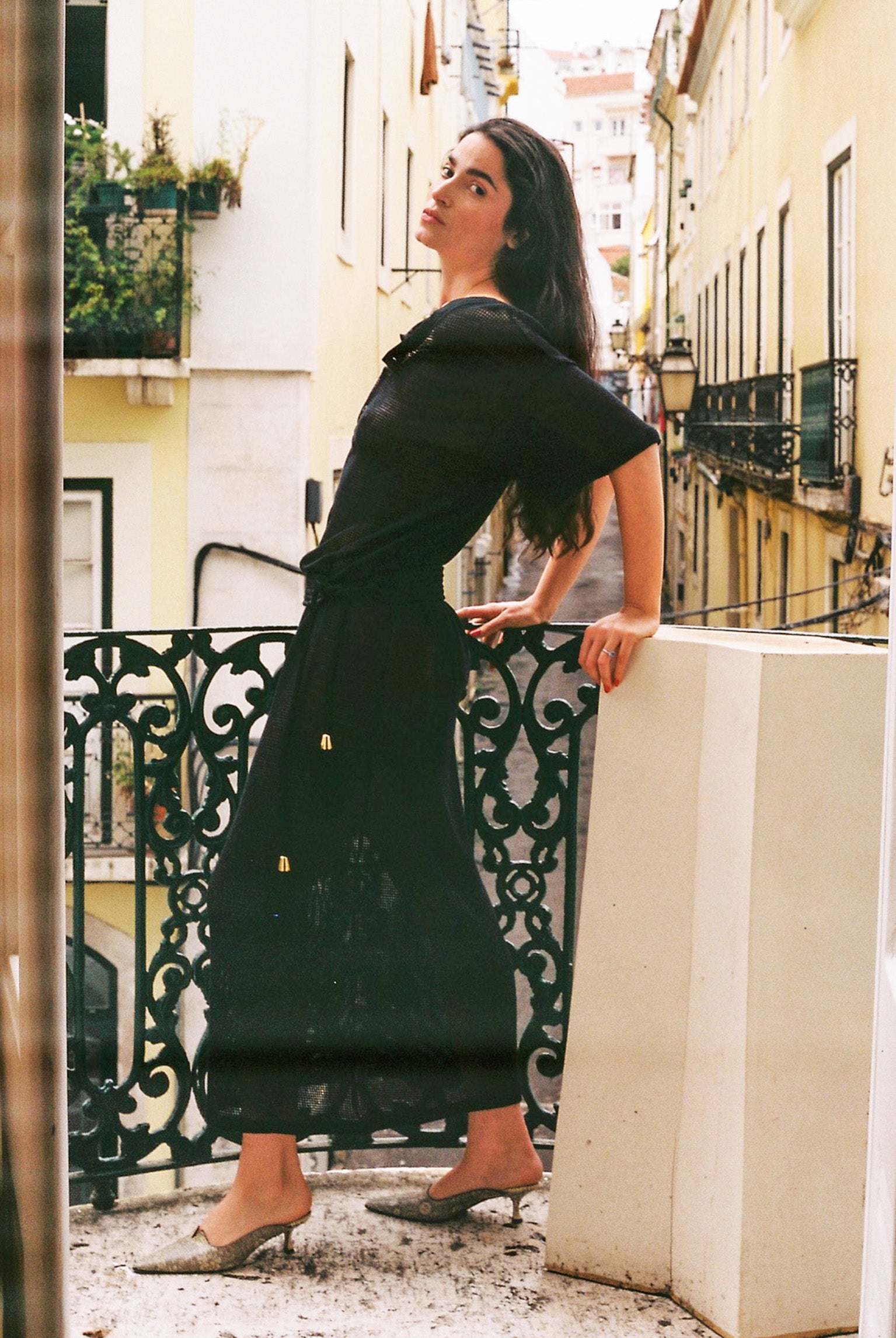 Grid Mesh Long Tunic - Black