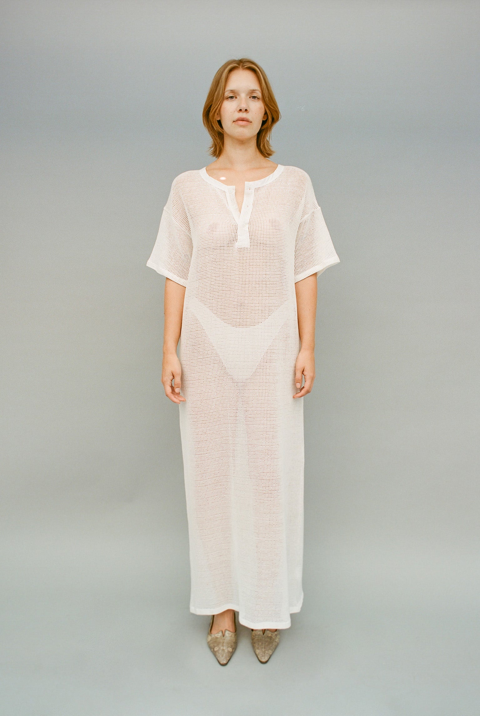 Grid Mesh Long Tunic - White