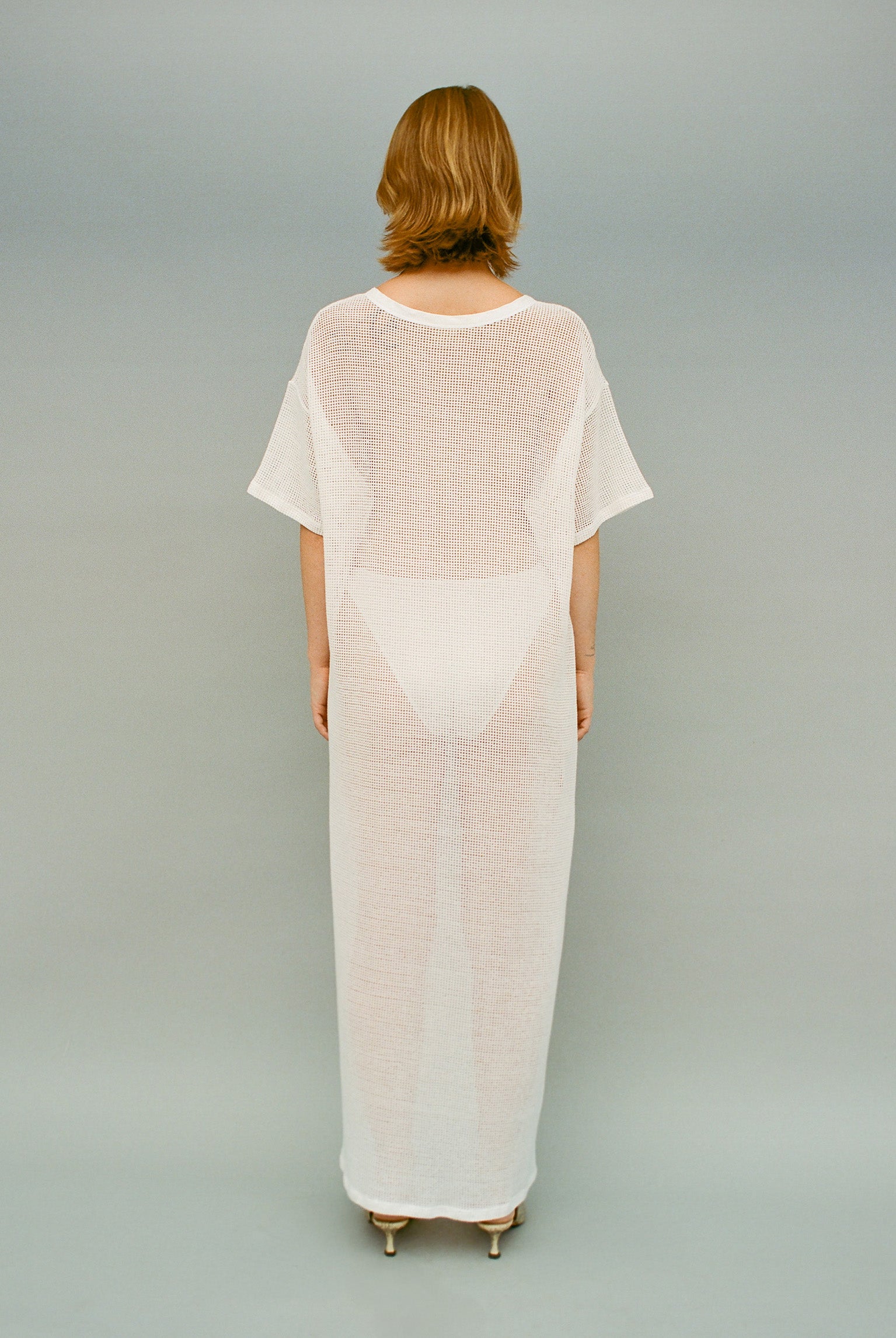 Grid Mesh Long Tunic - White