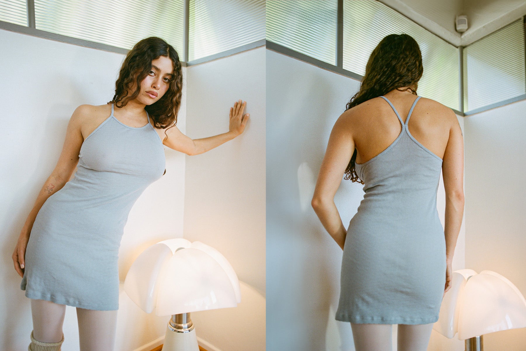 Pointelle Miro Mini Dress - Neutral Grey