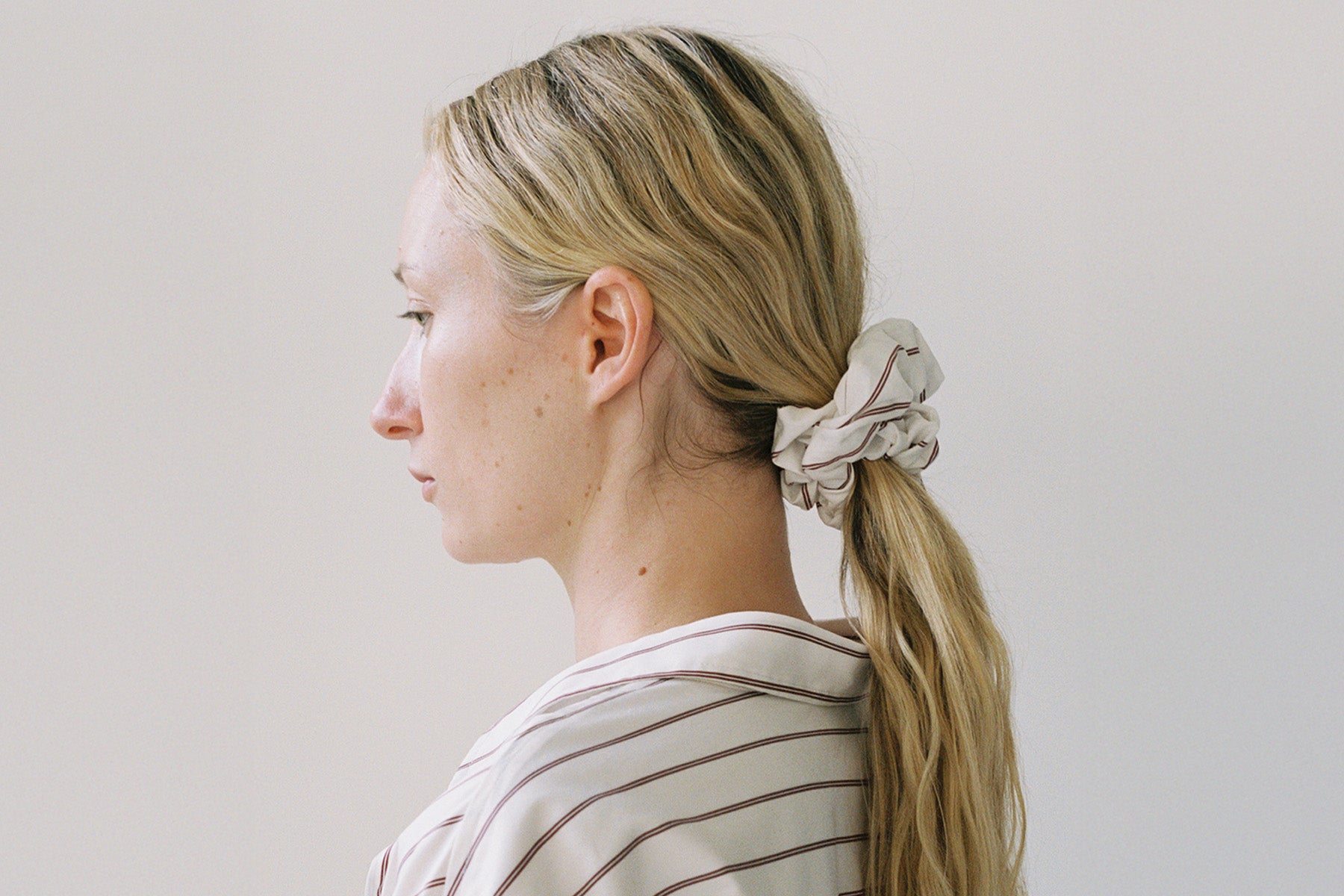Stripe Poplin Scrunchie - Burgundy Stripe