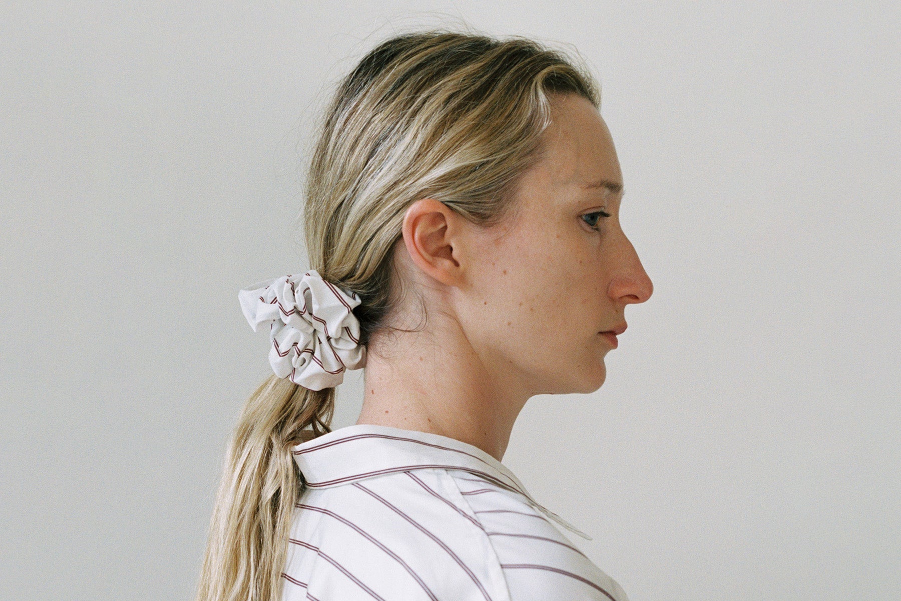 Stripe Poplin Scrunchie - Burgundy Stripe