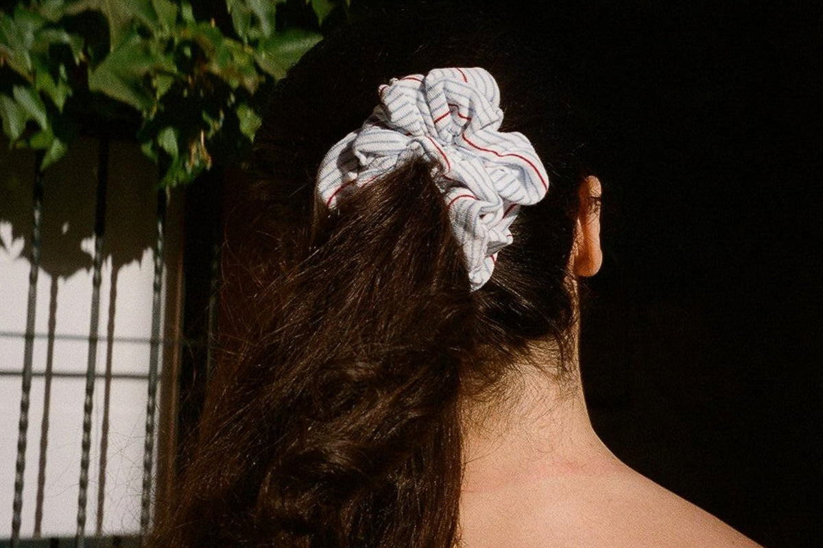 Stripe Cotton Scrunchie - Blue & Red Stripe