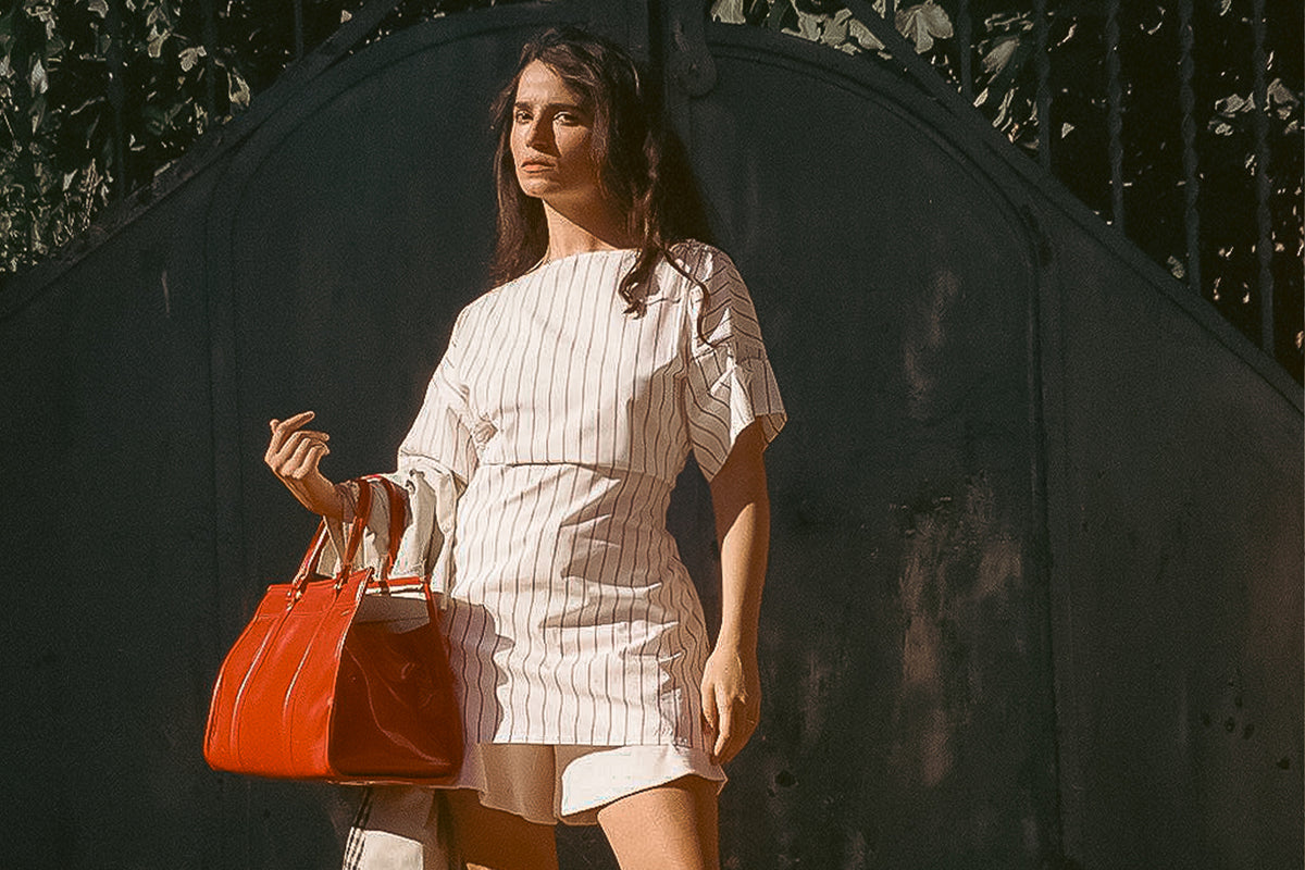 Skipper Shirt Dress - Burgundy Striped Poplin