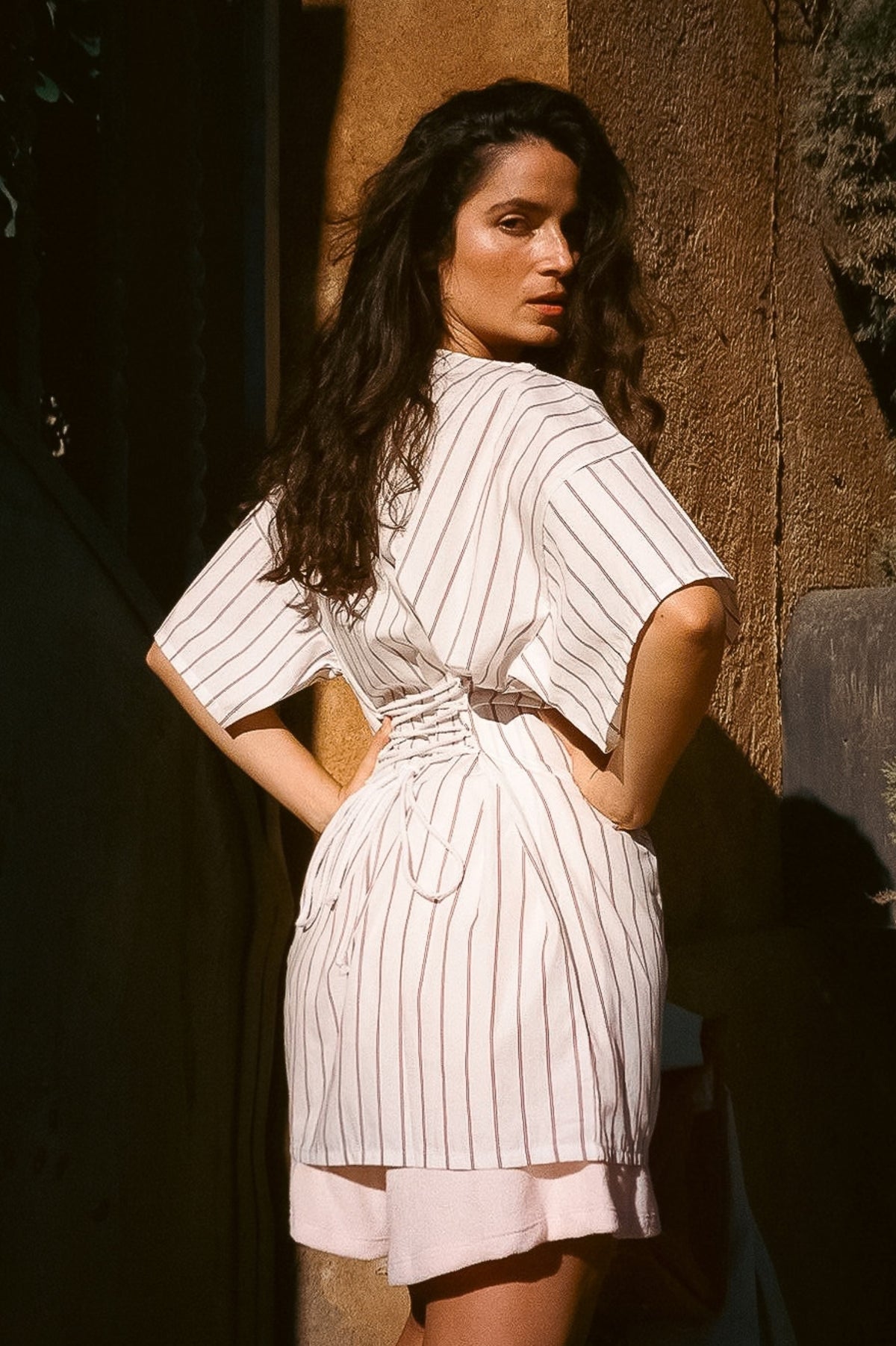 Skipper Shirt Dress - Burgundy Striped Poplin