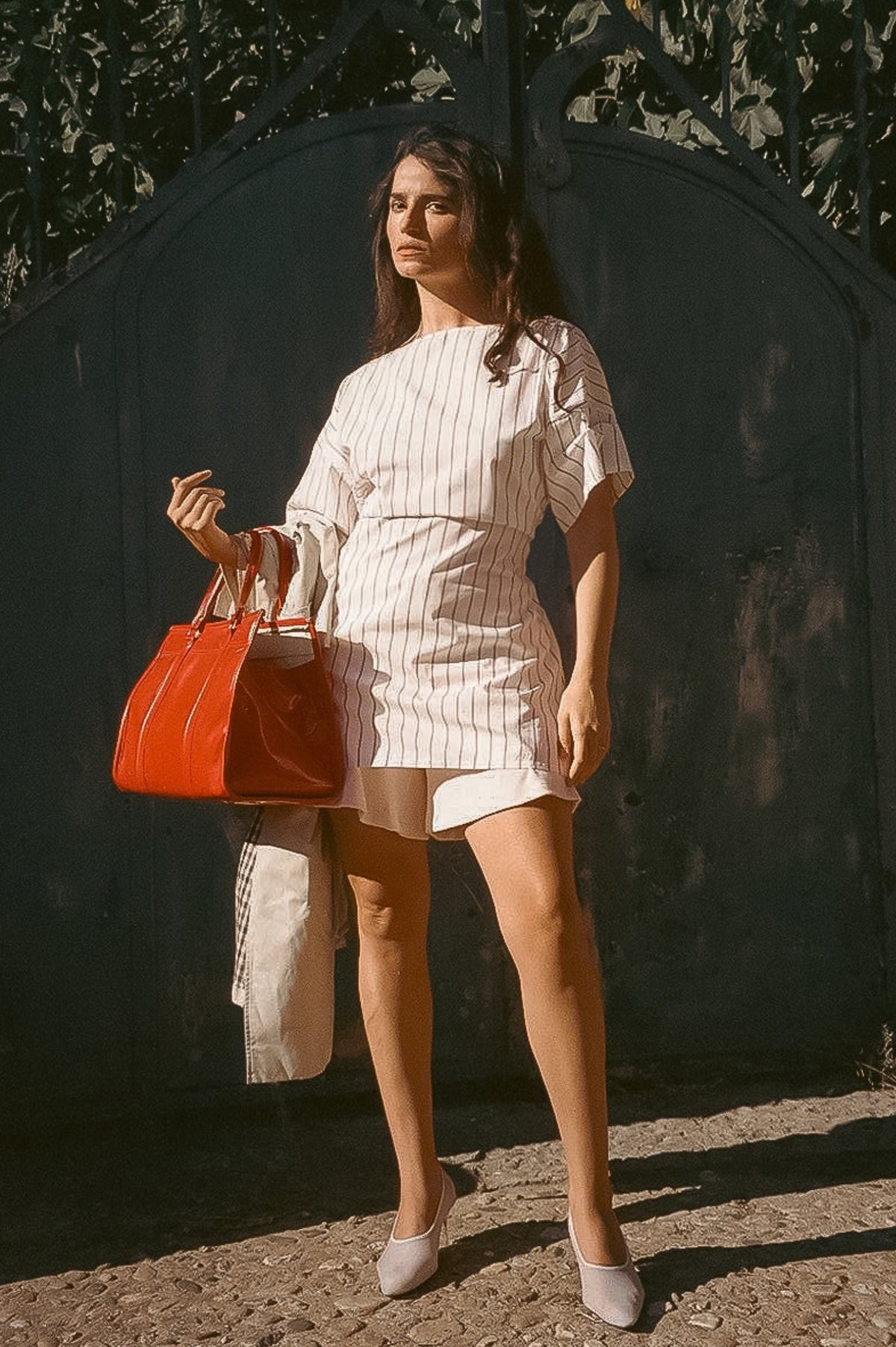 Skipper Shirt Dress - Burgundy Striped Poplin