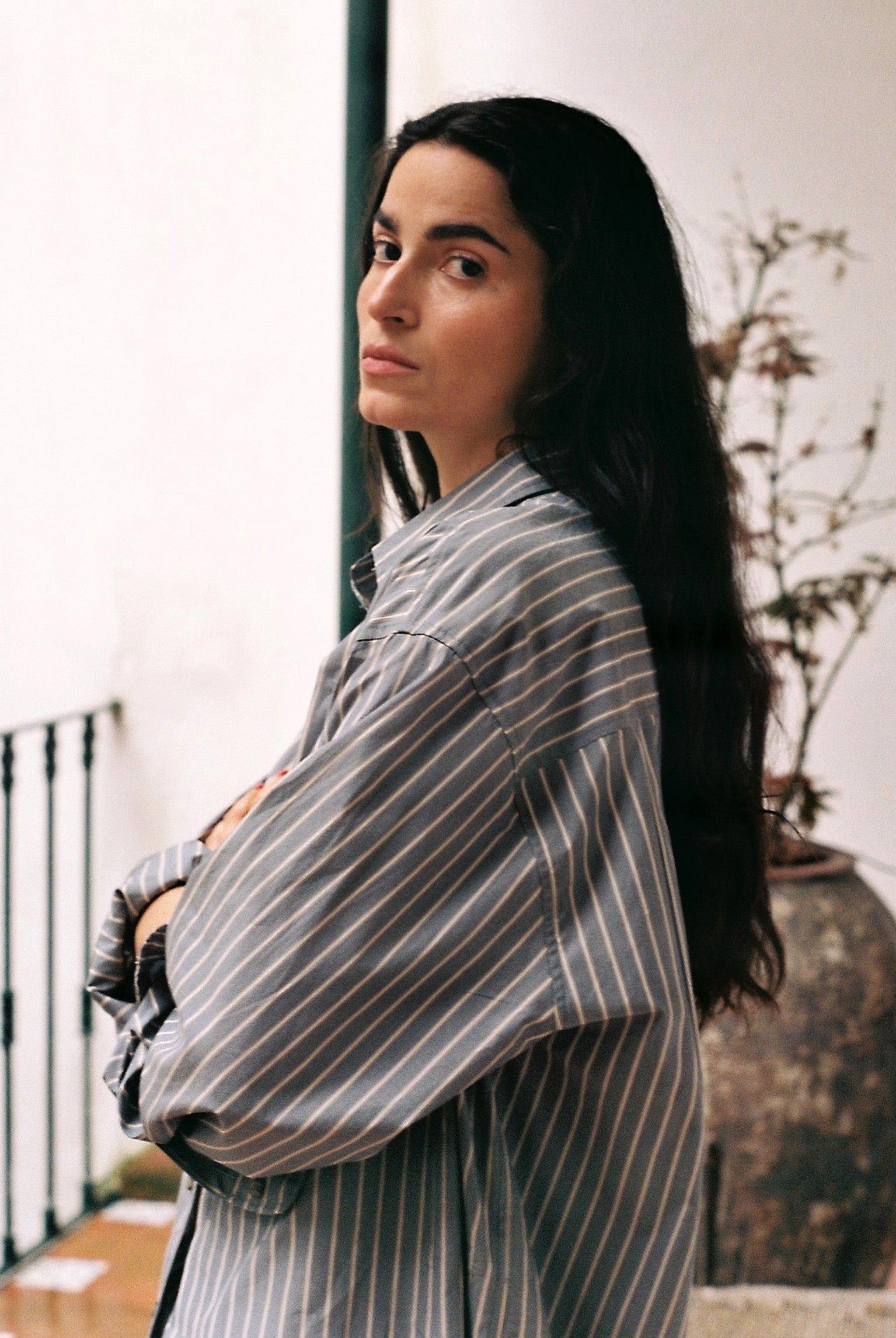 Big Button Up - Navy Stripe