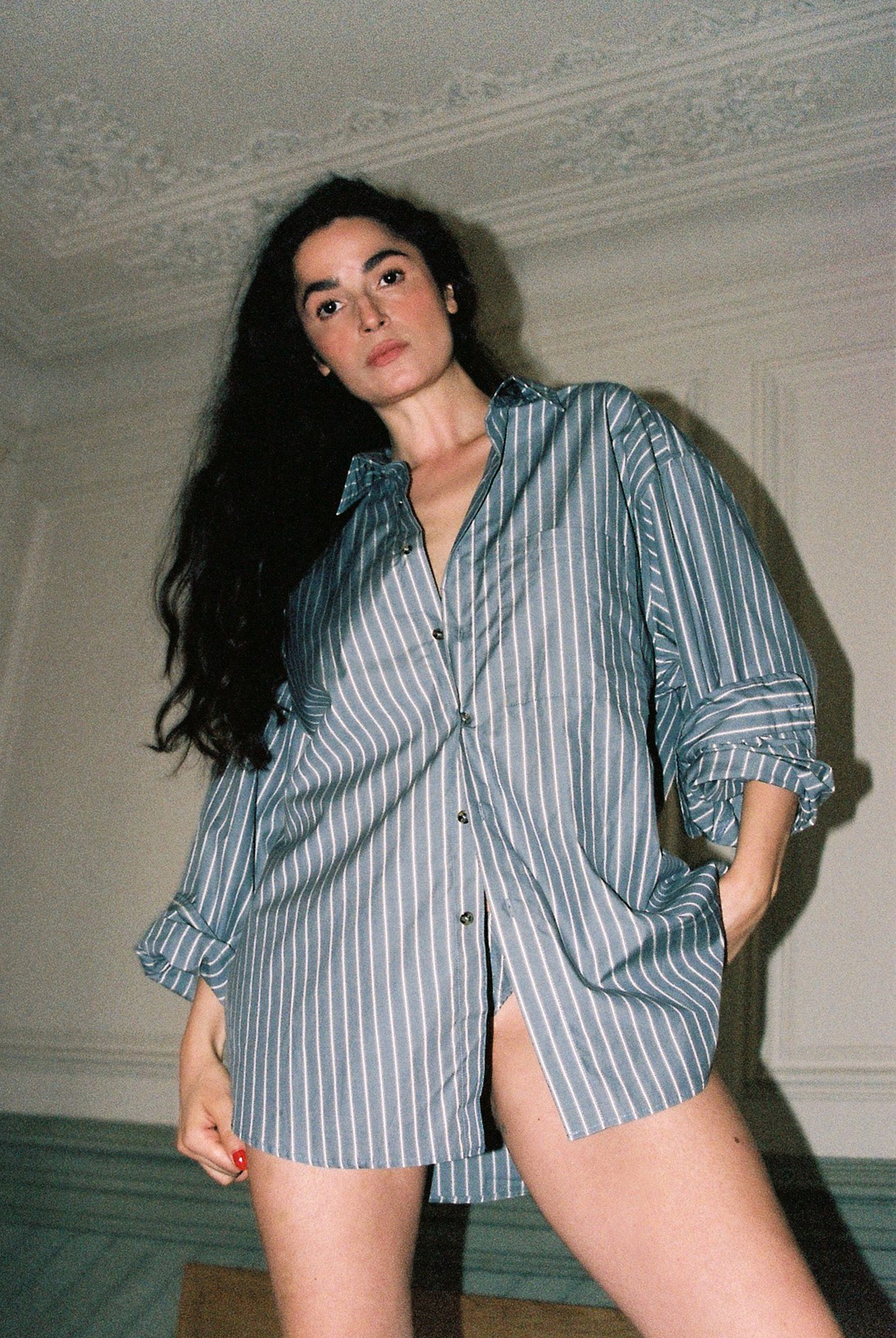 Big Button Up - Navy Stripe