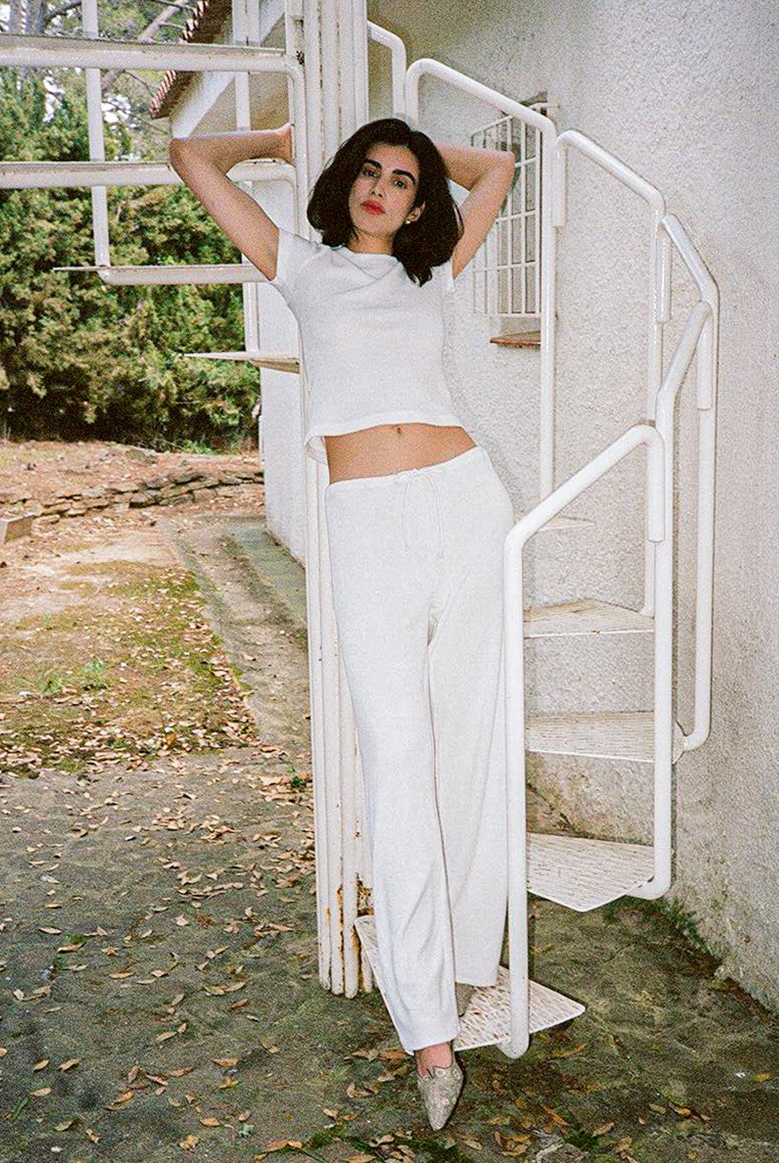 Terry Girona Drawstring Pant - White