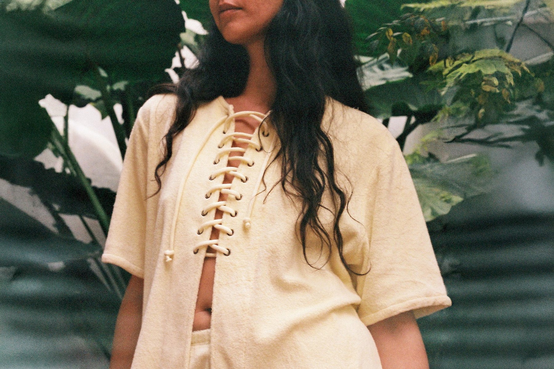 Lace-Up Terry Tunic - Butter