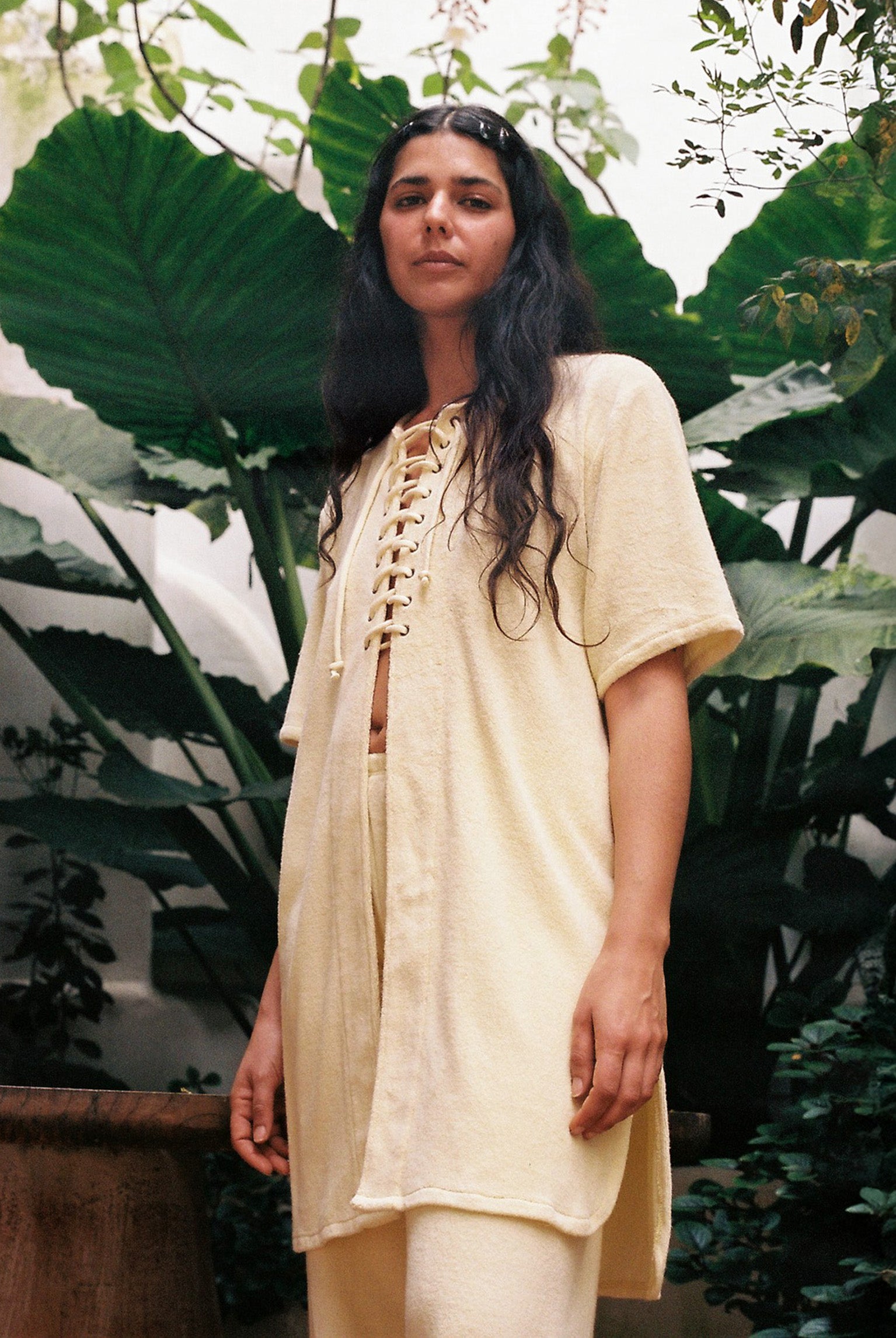 Lace-Up Terry Tunic - Butter