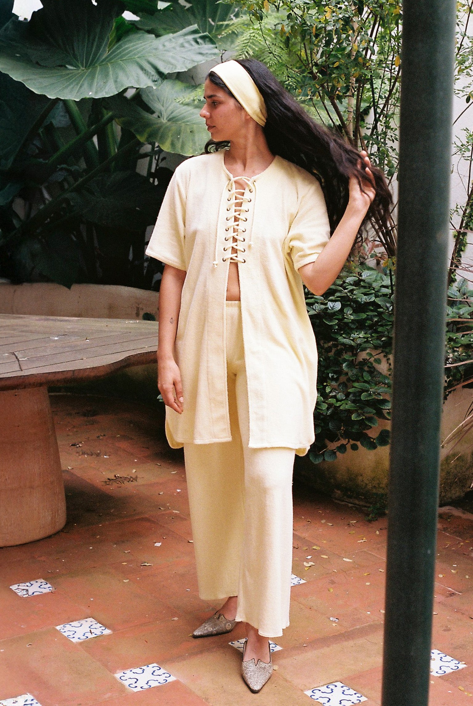 Lace-Up Terry Tunic - Butter