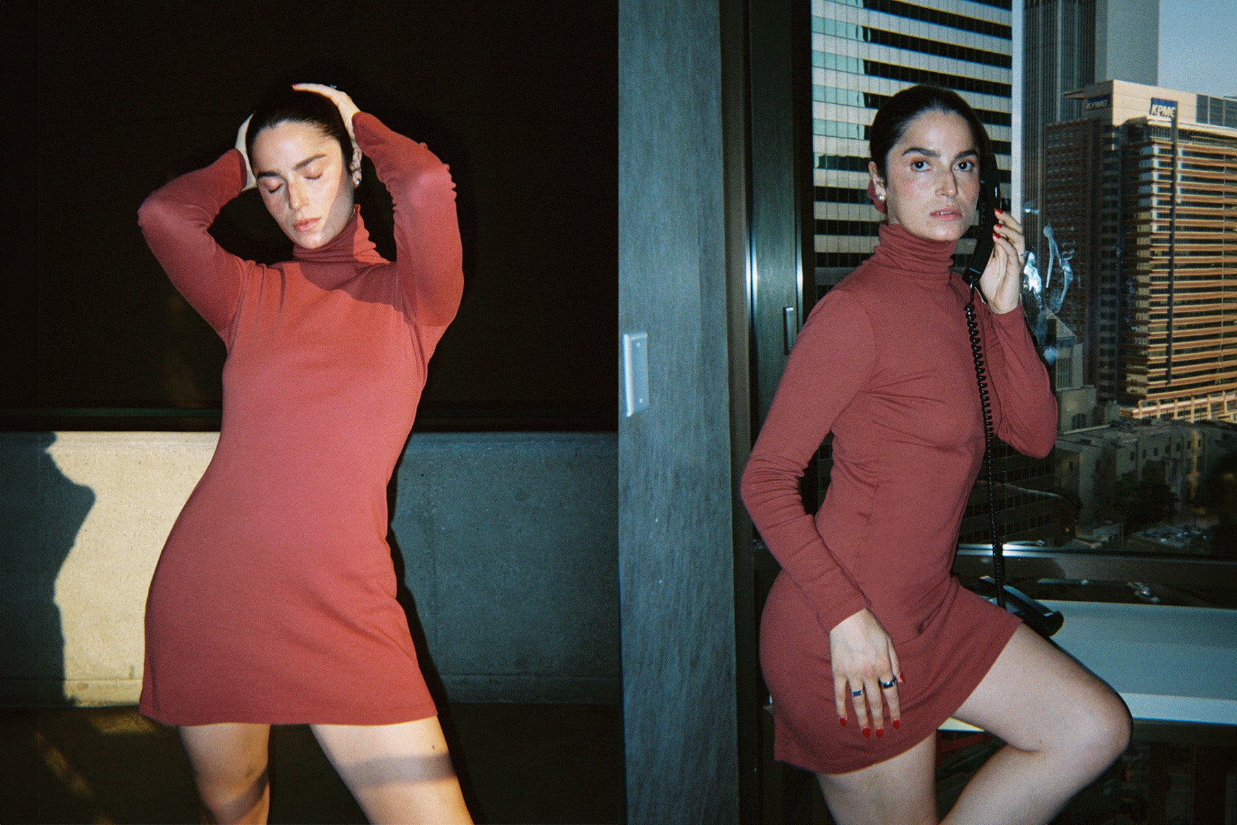 Turtleneck L/S Bellevue Mini Dress - Sangria