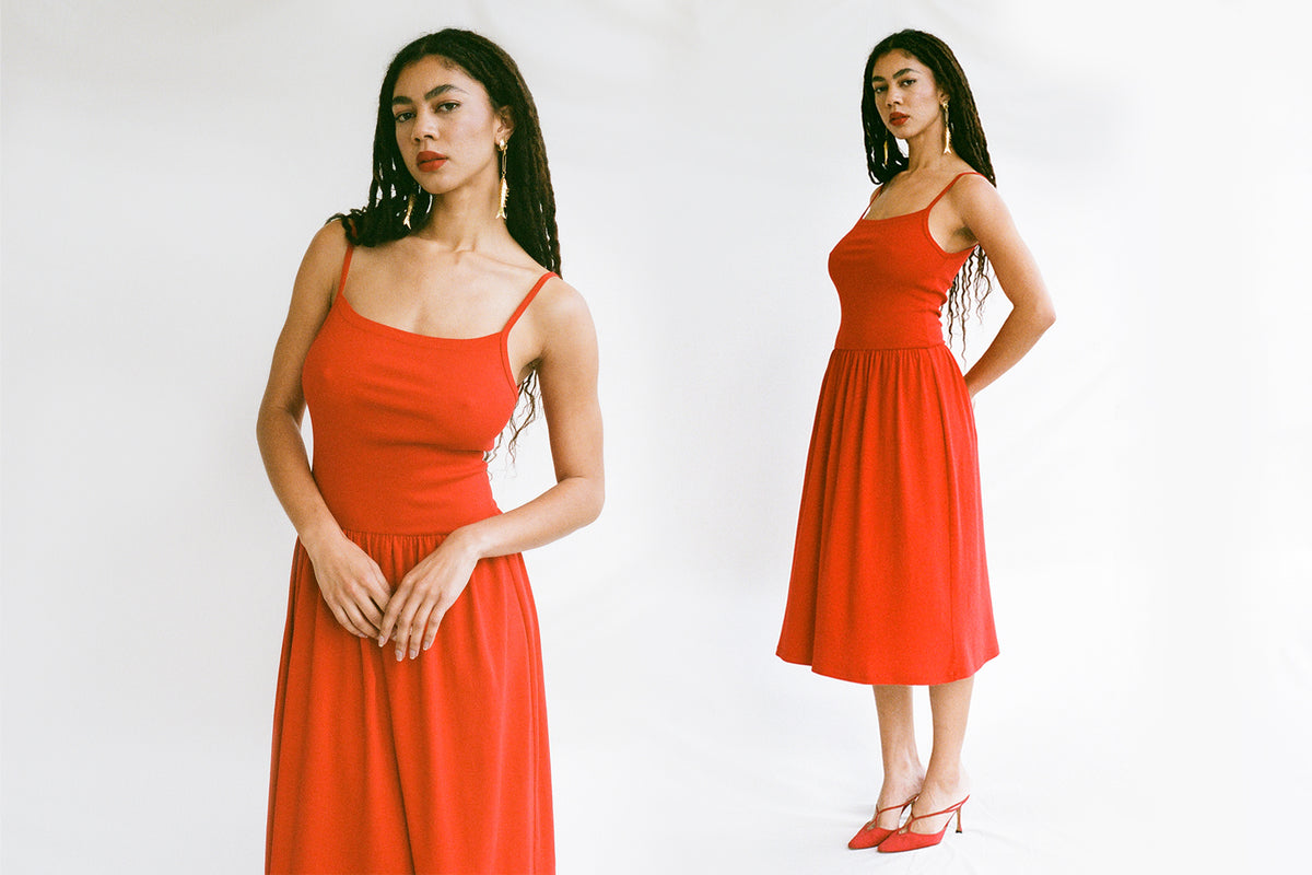 LaPointe Dropwaist Midi Dress - Tomate