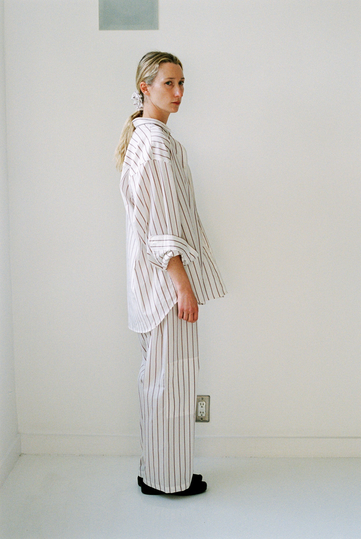 Stripe Poplin Scrunchie - Burgundy Stripe