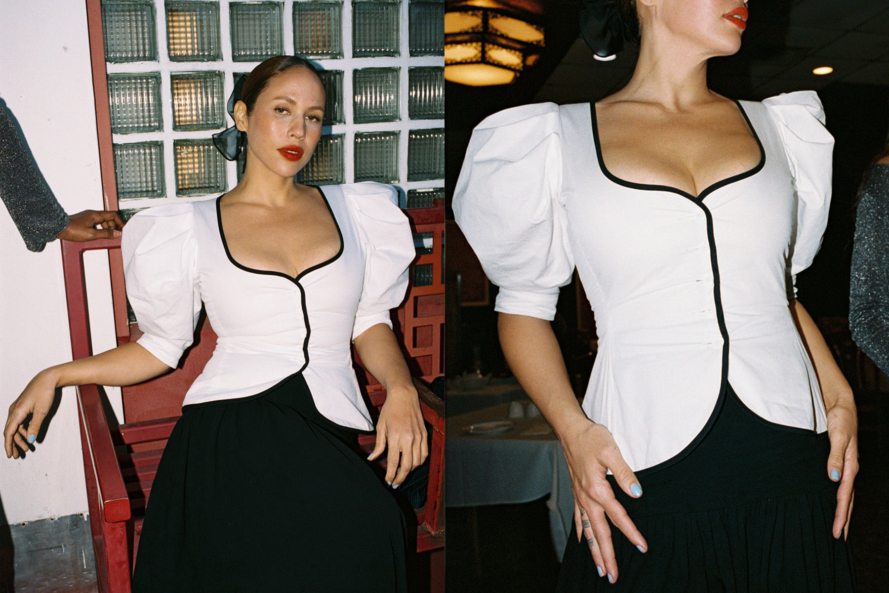 Audrey Contrast Top - White/Black