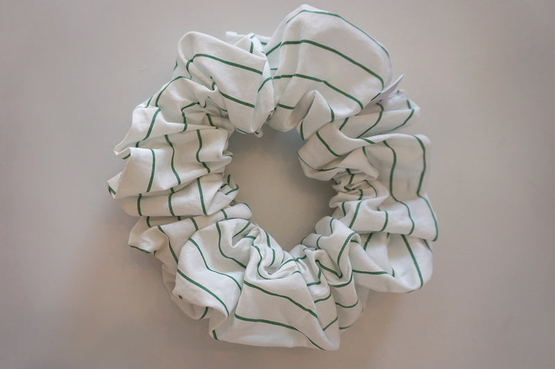 Stripe Poplin Scrunchie - White and Green Stripe