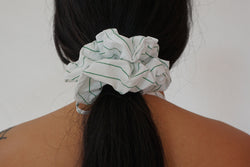 Stripe Poplin Scrunchie - White and Green Stripe