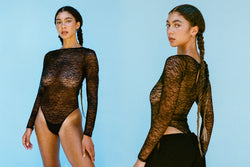 Lace Long Sleeve Bodysuit - Black
