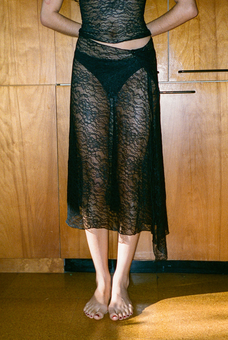 Lace Asymmetrical Skirt - Black