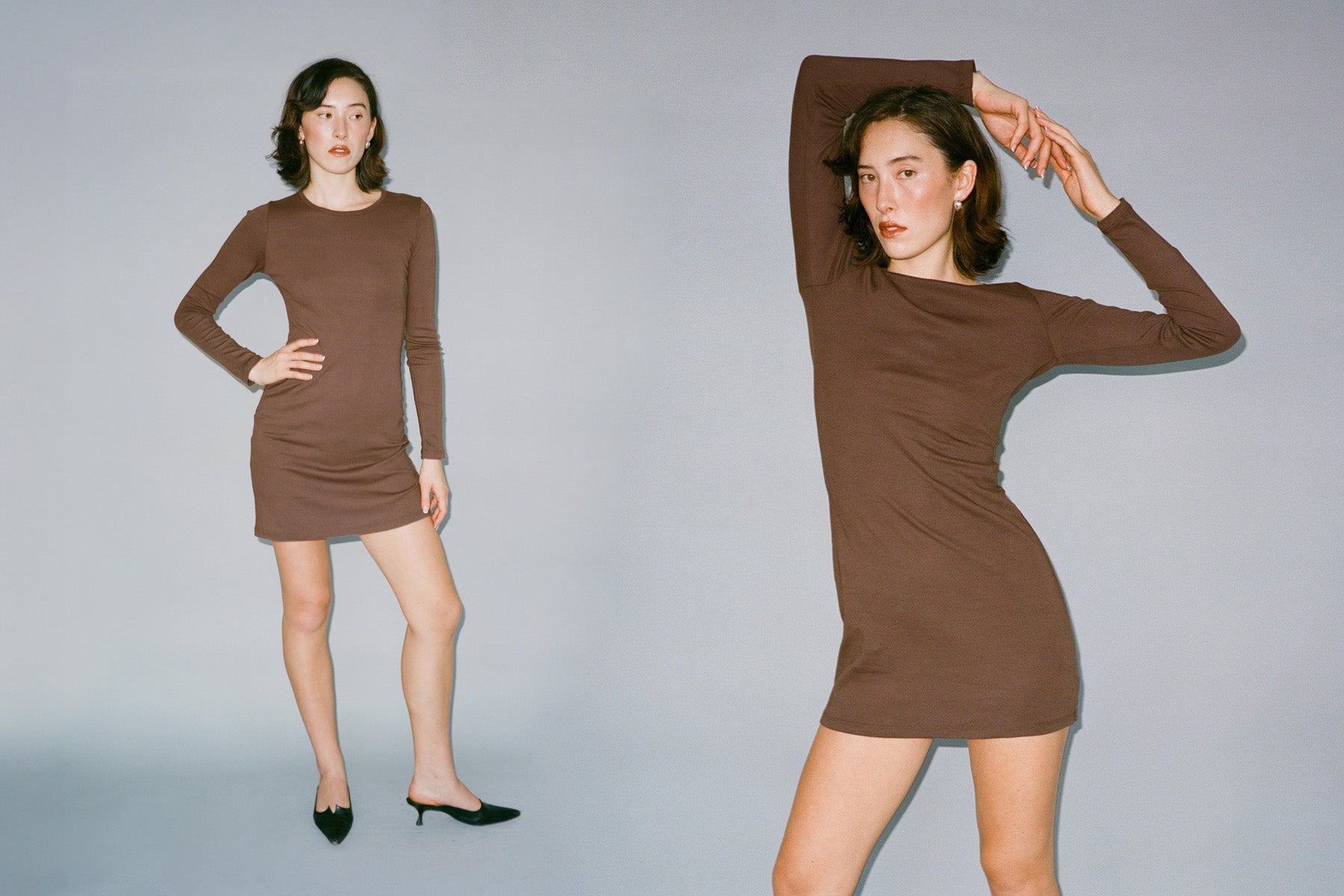 Long Sleeve Bellevue Mini Dress - Chocolate