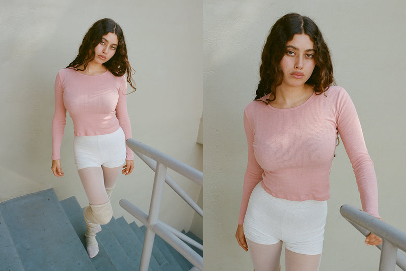 Pointelle Perla Long Sleeve Tee - Pink Clay