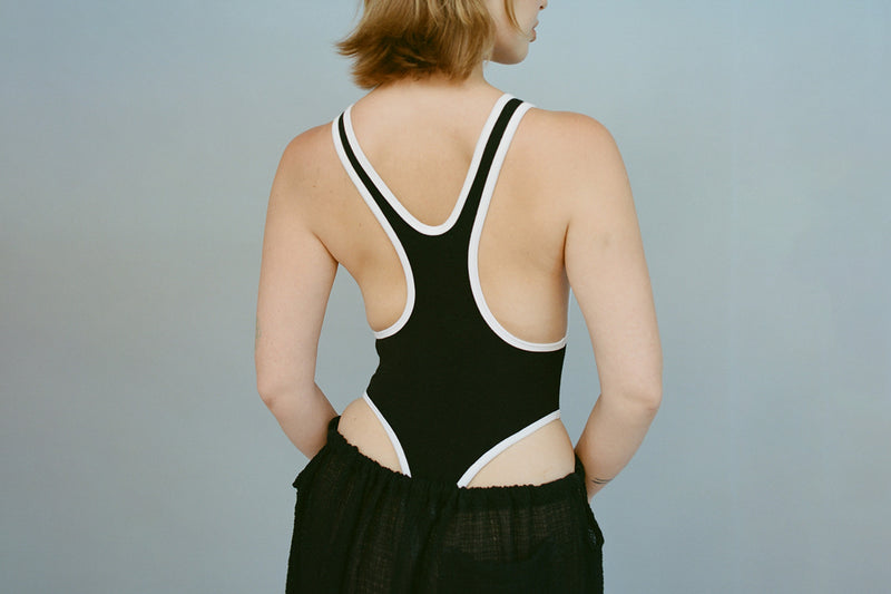 Racer Contrast Bodysuit - Black with White Binding