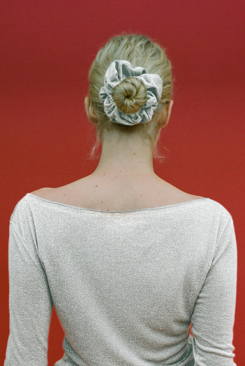 Shimmer Knit Scrunchie - Oyster