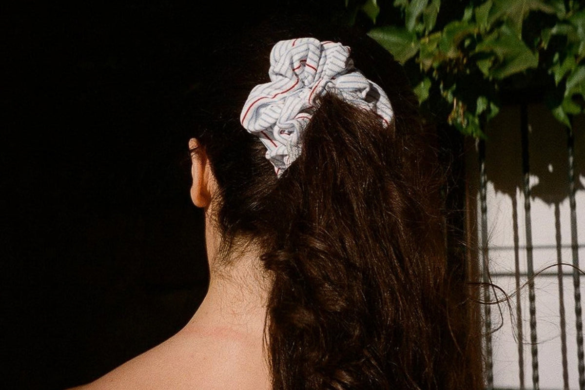 Stripe Cotton Scrunchie - Blue & Red Stripe