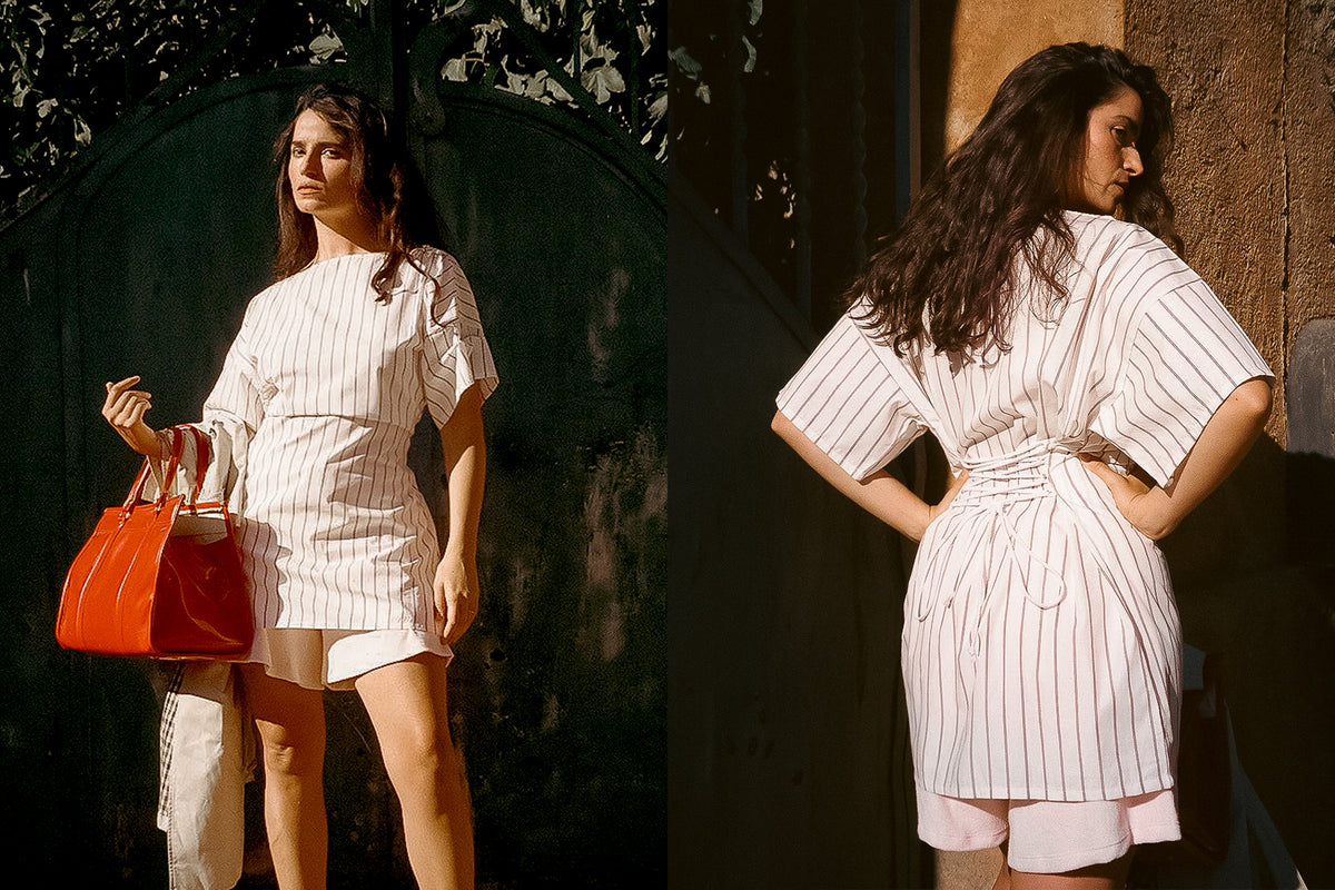 Skipper Shirt Dress - Burgundy Striped Poplin