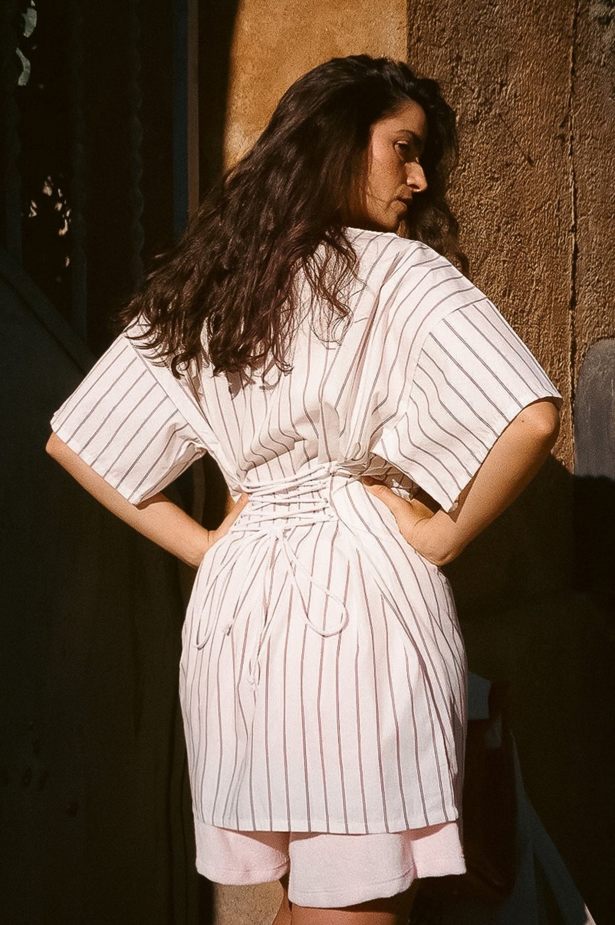 Skipper Shirt Dress - Burgundy Striped Poplin
