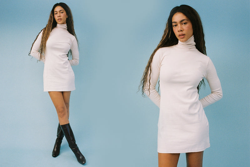 Turtleneck L/S Bellevue Mini Dress - Birch