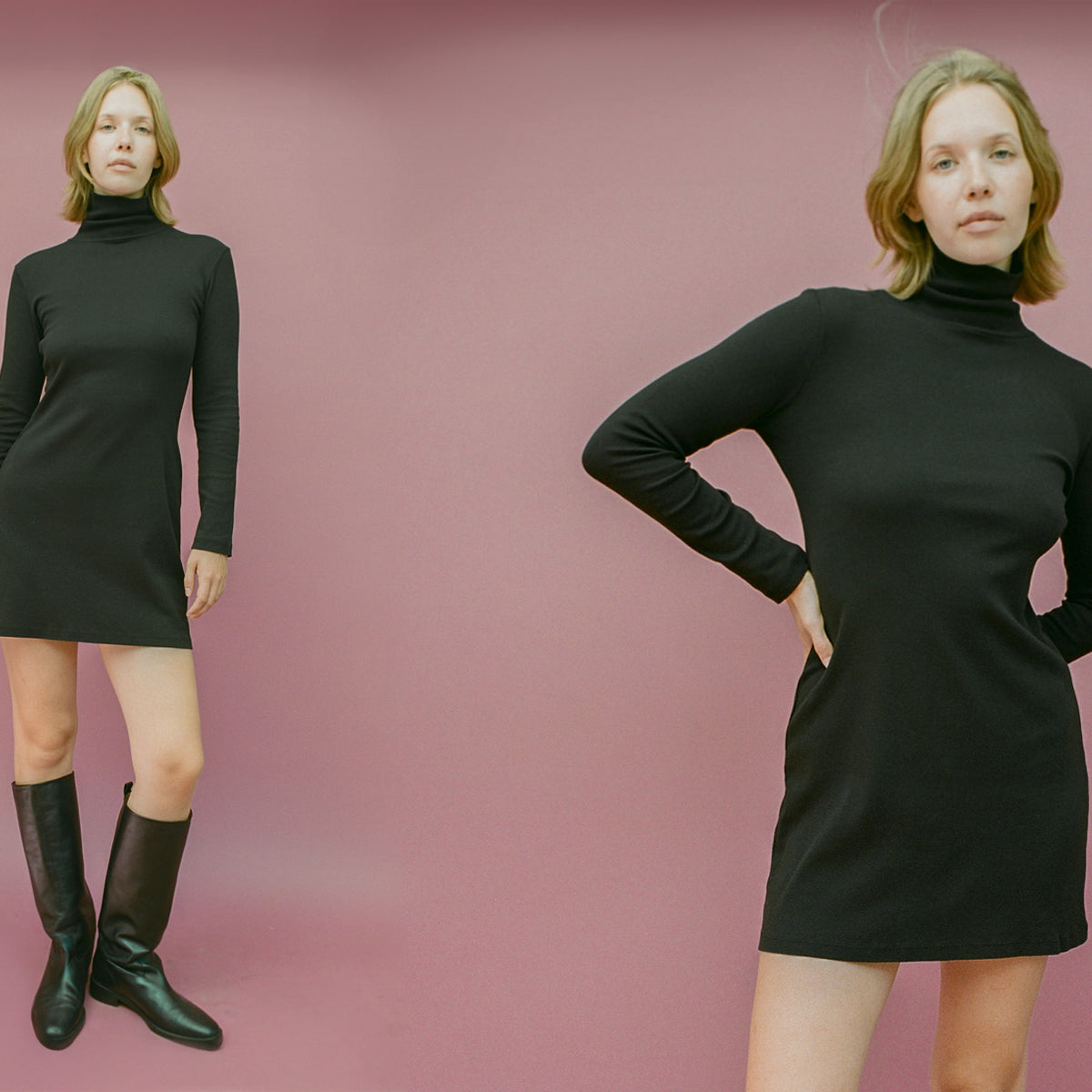 Turtleneck L/S Bellevue Mini Dress - Black S Turtleneck L/S Bellevue Mini Dress - Black S