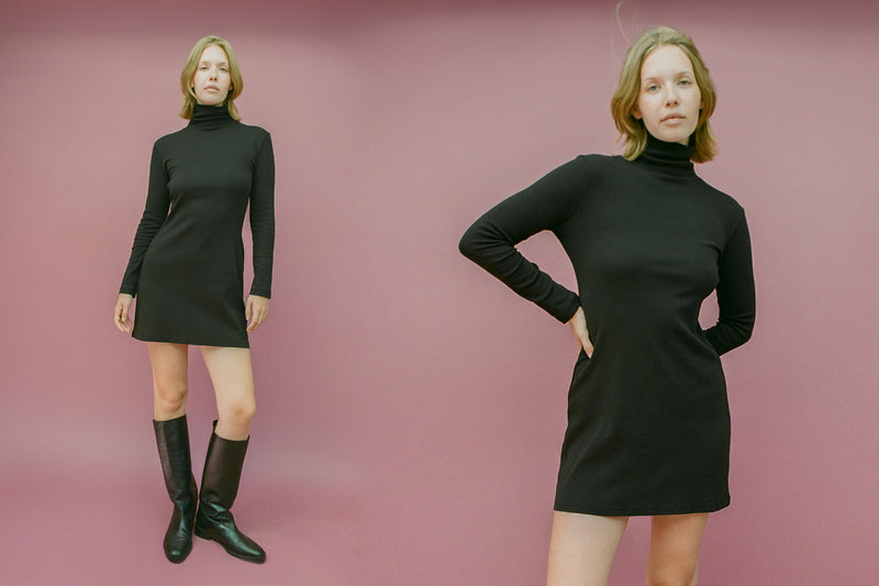 Turtleneck L/S Bellevue Mini Dress - Black